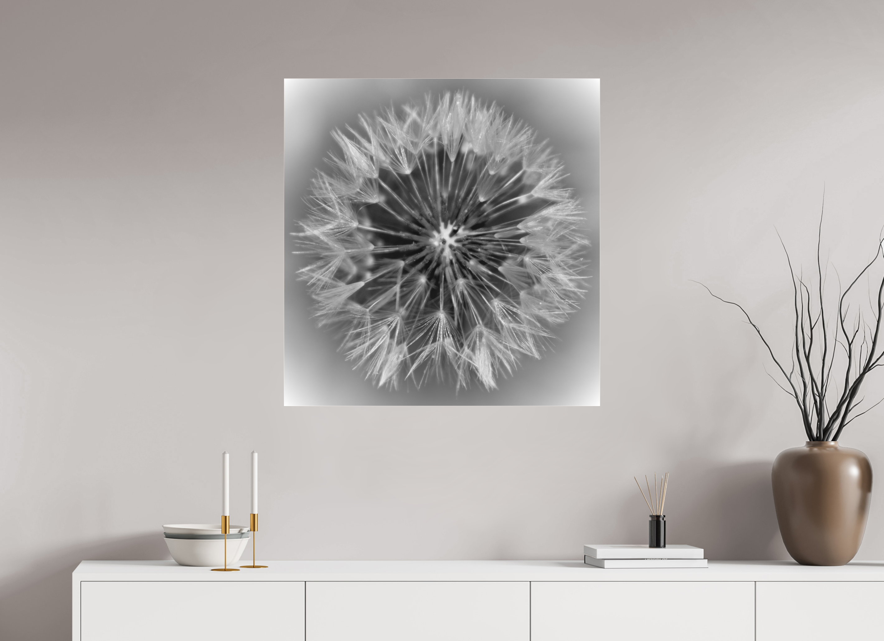 31 x 32.1″, B & W Acrylic Geometry of a Wish: Dandelion Clock Black and White