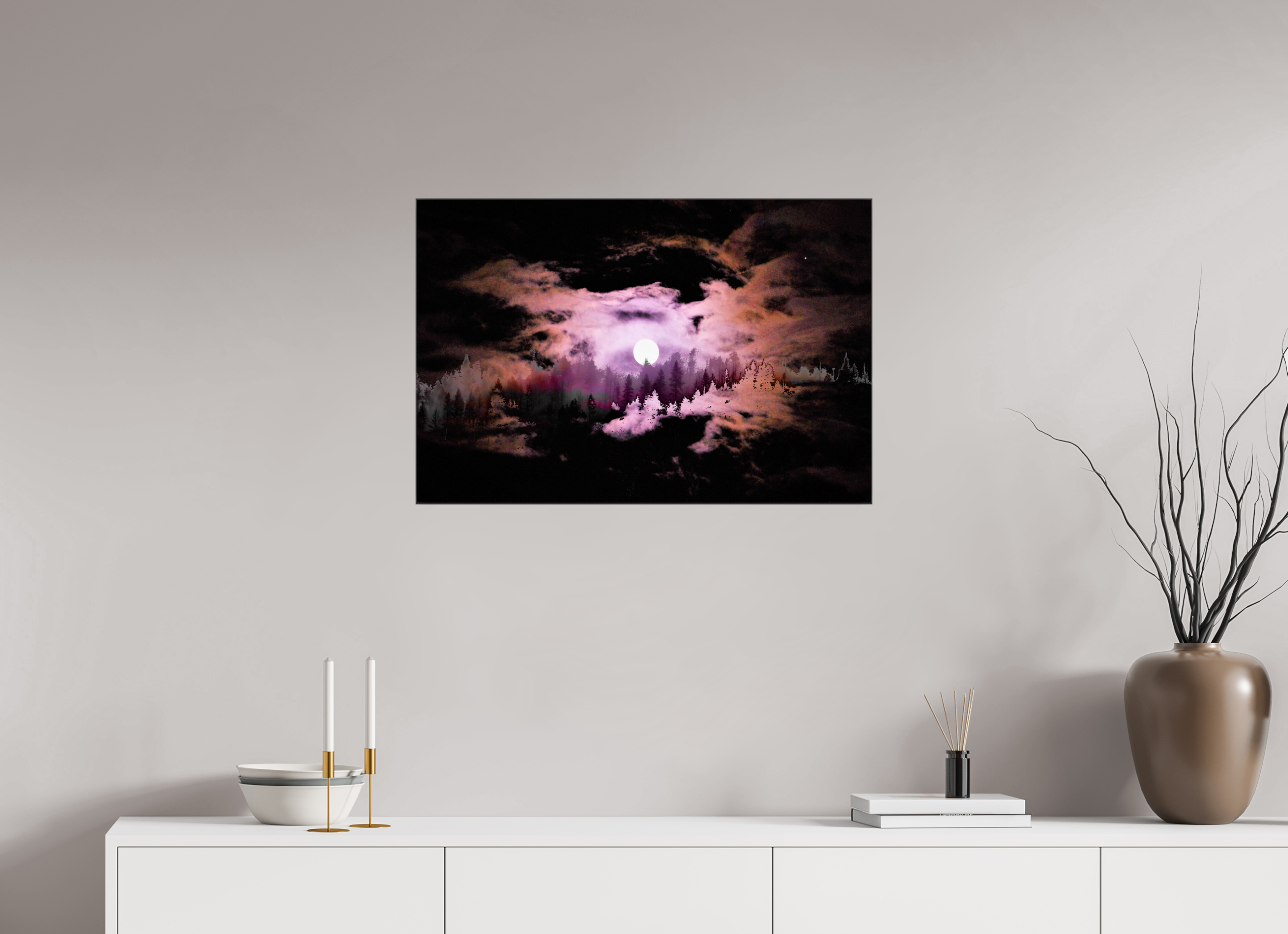 30 x 20″, Gloss Canvas Moonfire: Night Forest Double Exposure Fine Art Print