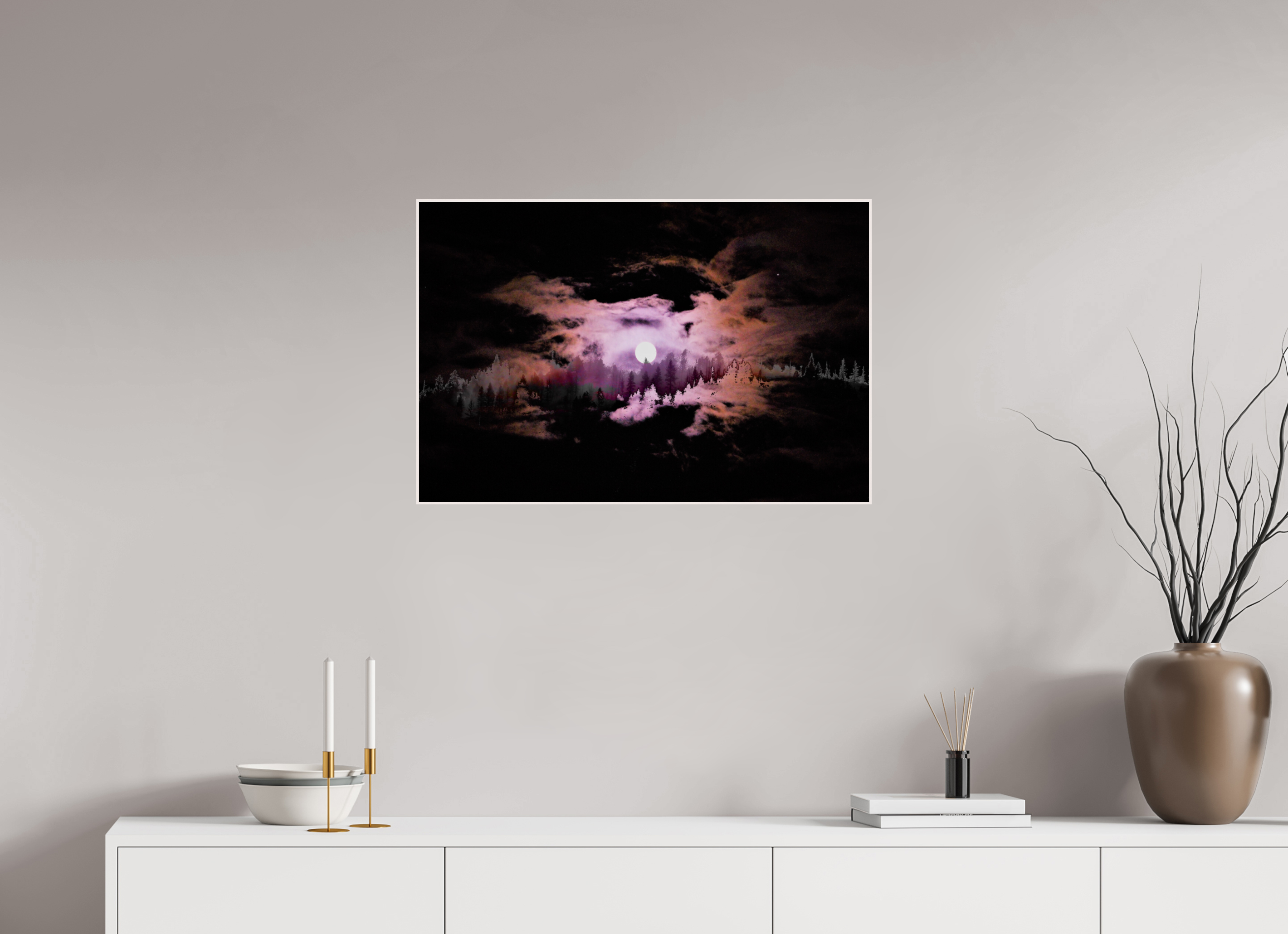 30 x 20″, Wood ArtBox with Acrylic Moonfire: Night Forest Double Exposure Fine Art Print