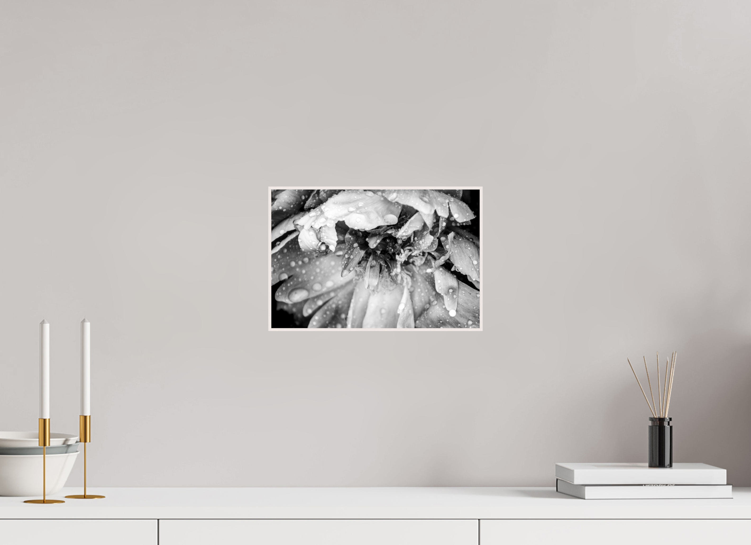 12 x 8″, Wood ArtBox with Acrylic After the Rain: Black and White Flower Fine Art Print
