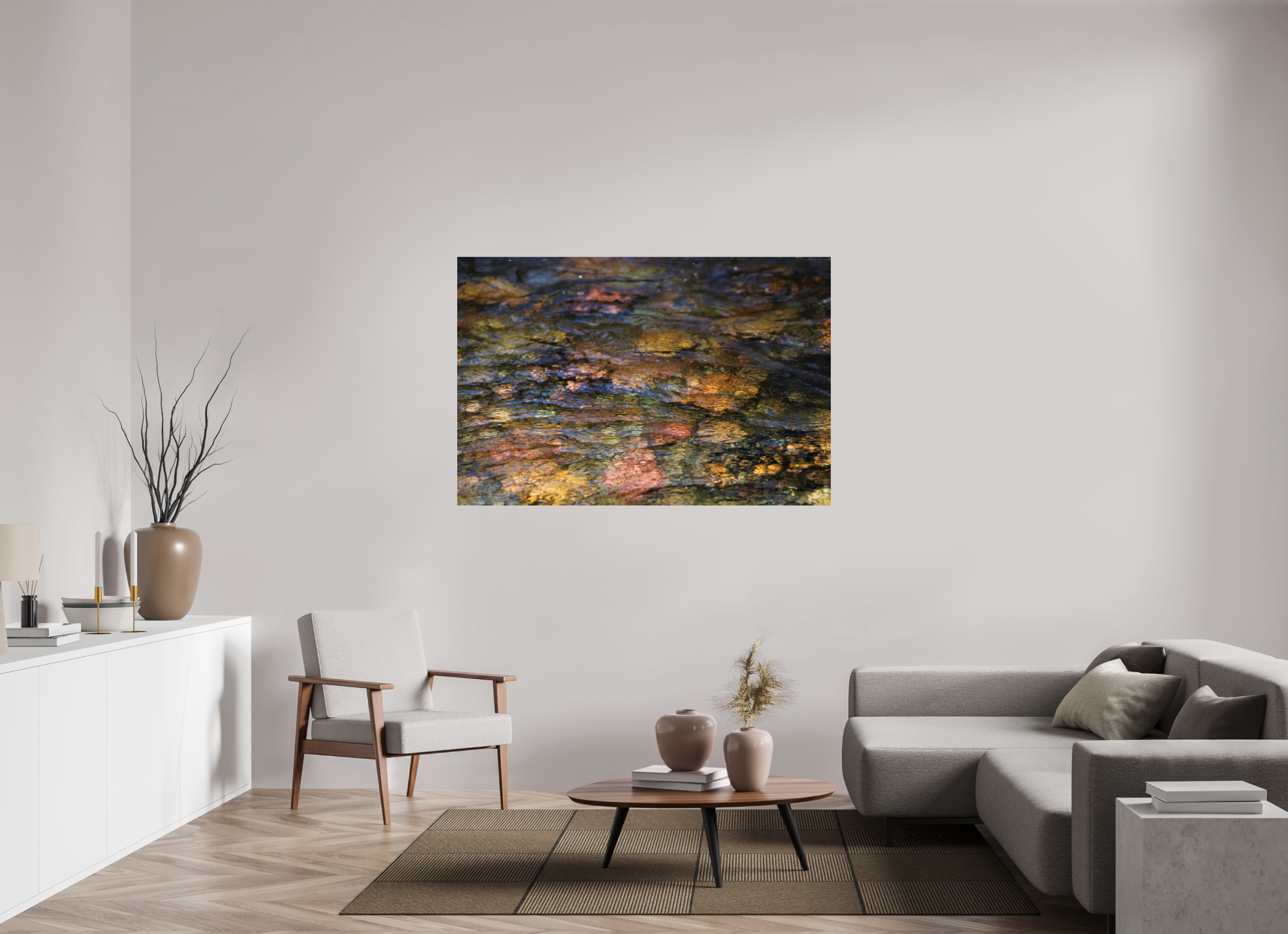 60 x 40″, Photo Print Under Acrylic Glass Liquid Gold: Creek Stone