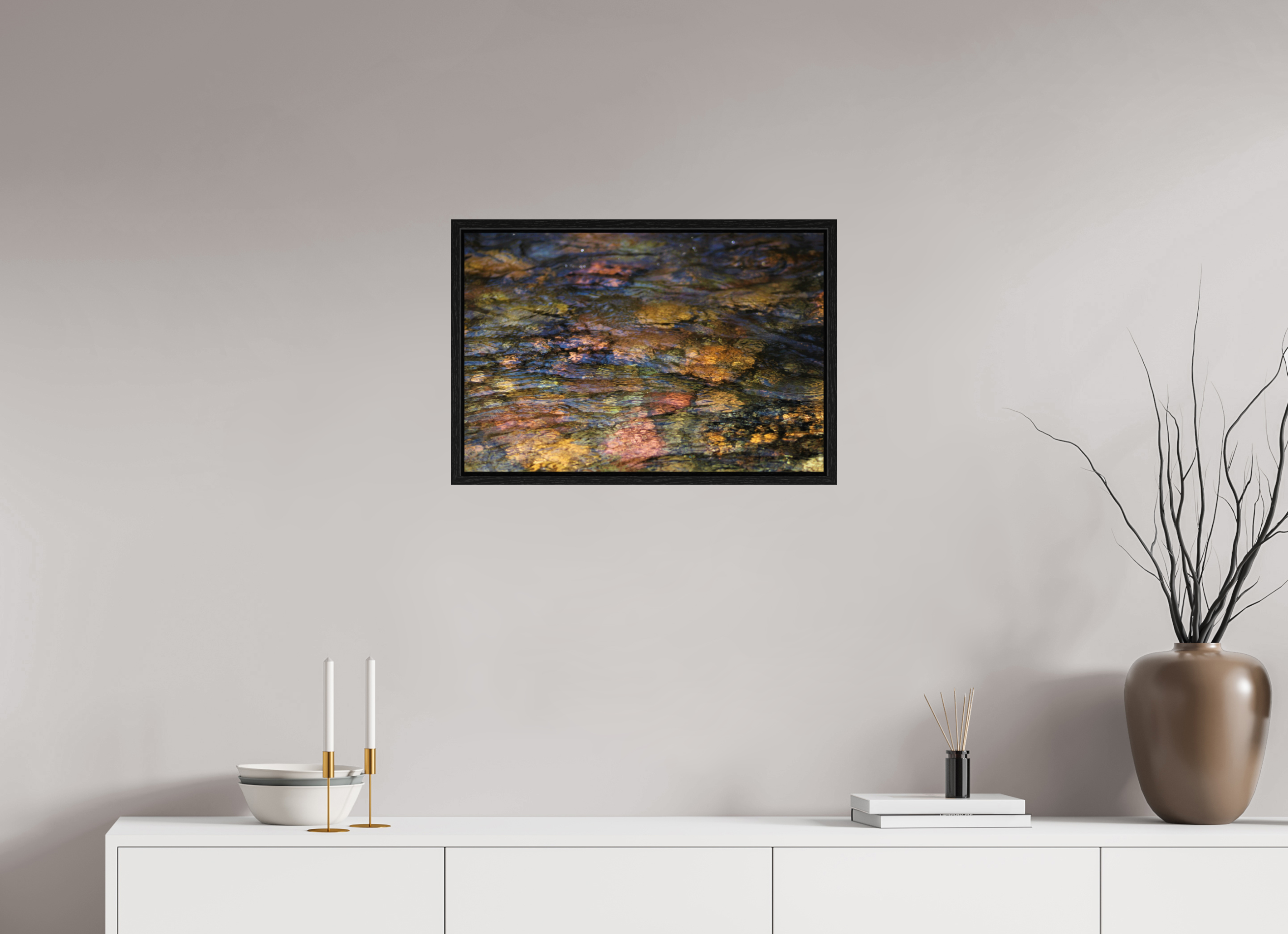 24 x 16″, Floater Frame Liquid Gold: Creek Stone