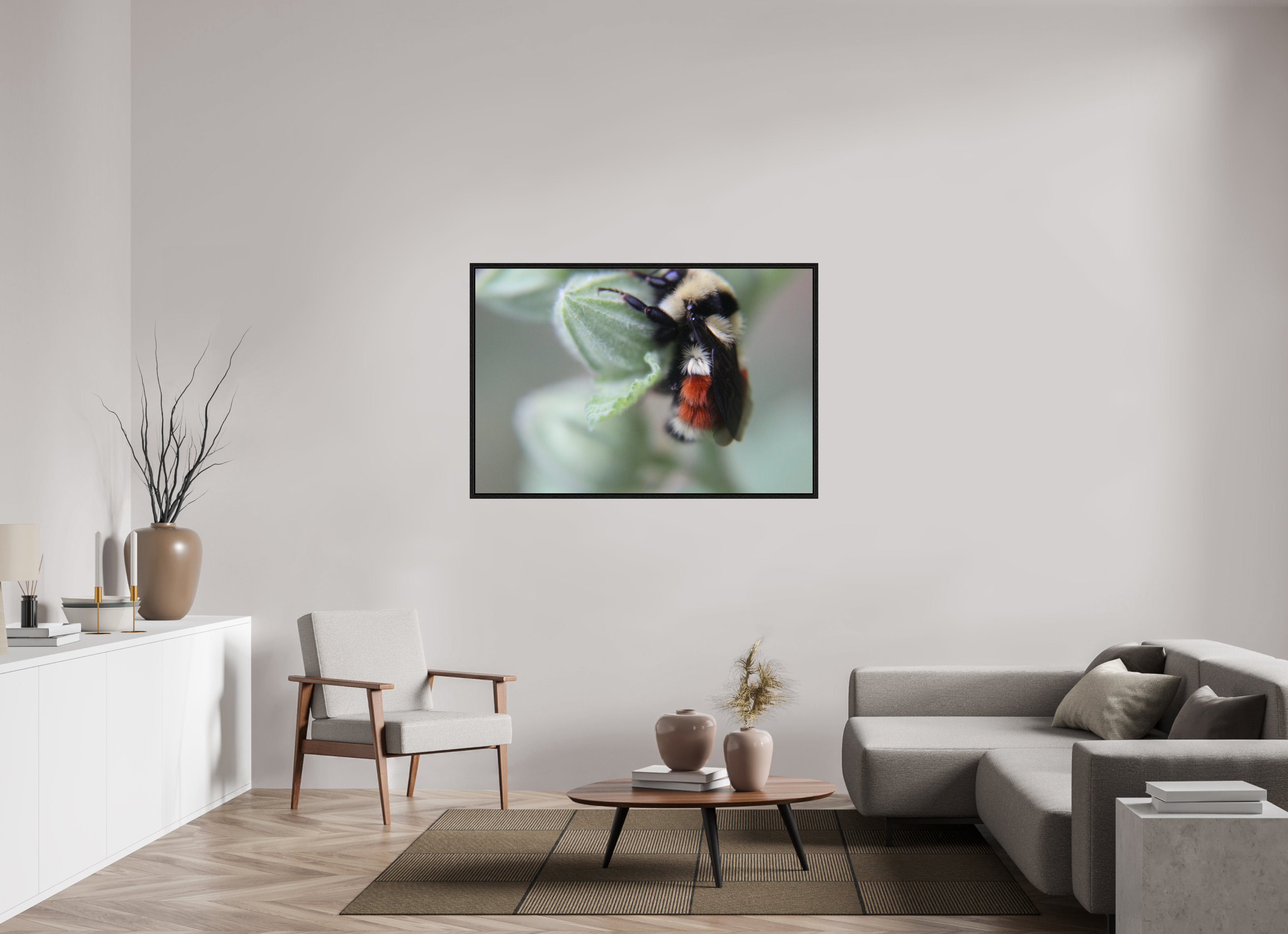 54 x 36″, Floater Frame The Busy One: Bumblebee Macro Fine Art Print