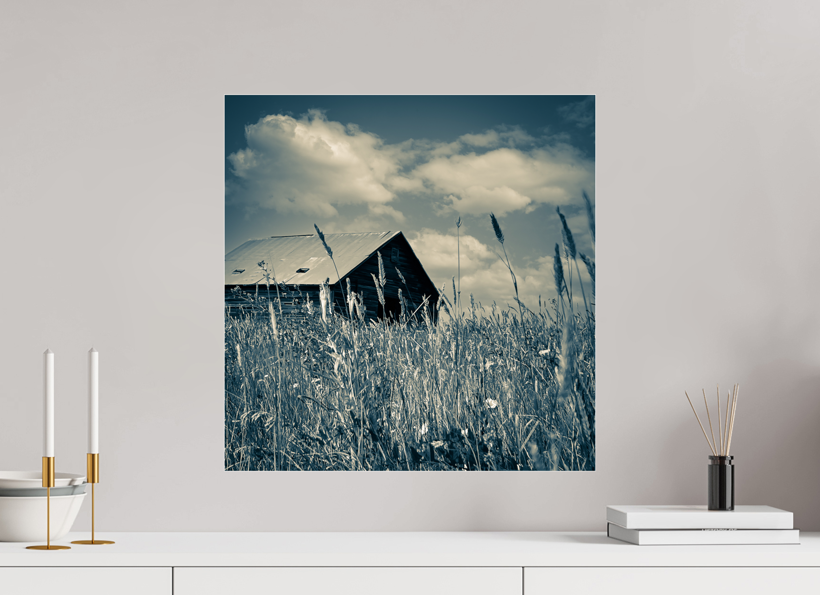 20 x 20.3″, Photo Print Under Acrylic Glass Reclaimed: Abandoned Barn Through Prairie Grass