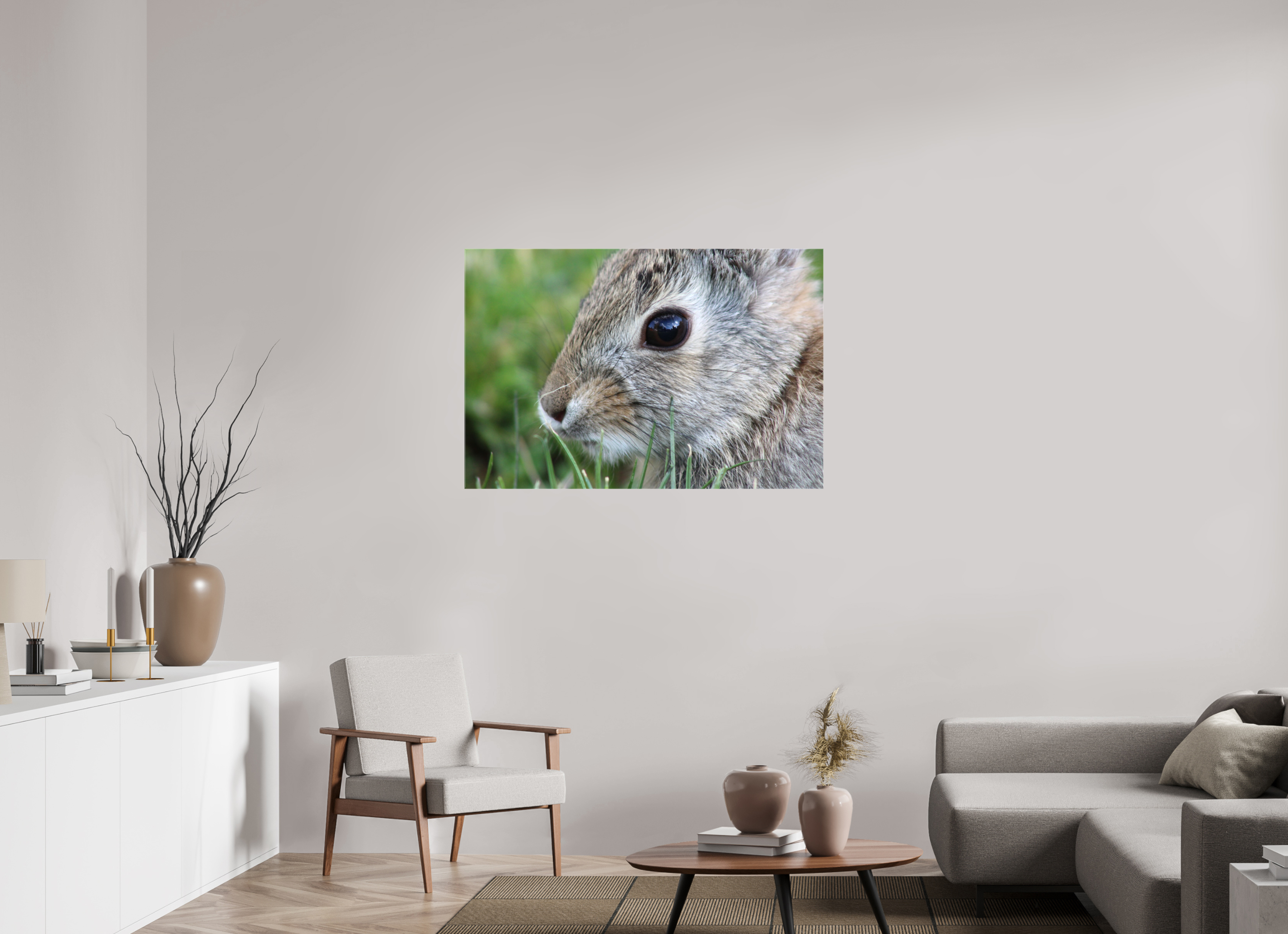 45 x 30″, Gloss Canvas Eye to Eye: Cottontail Rabbit Portrait