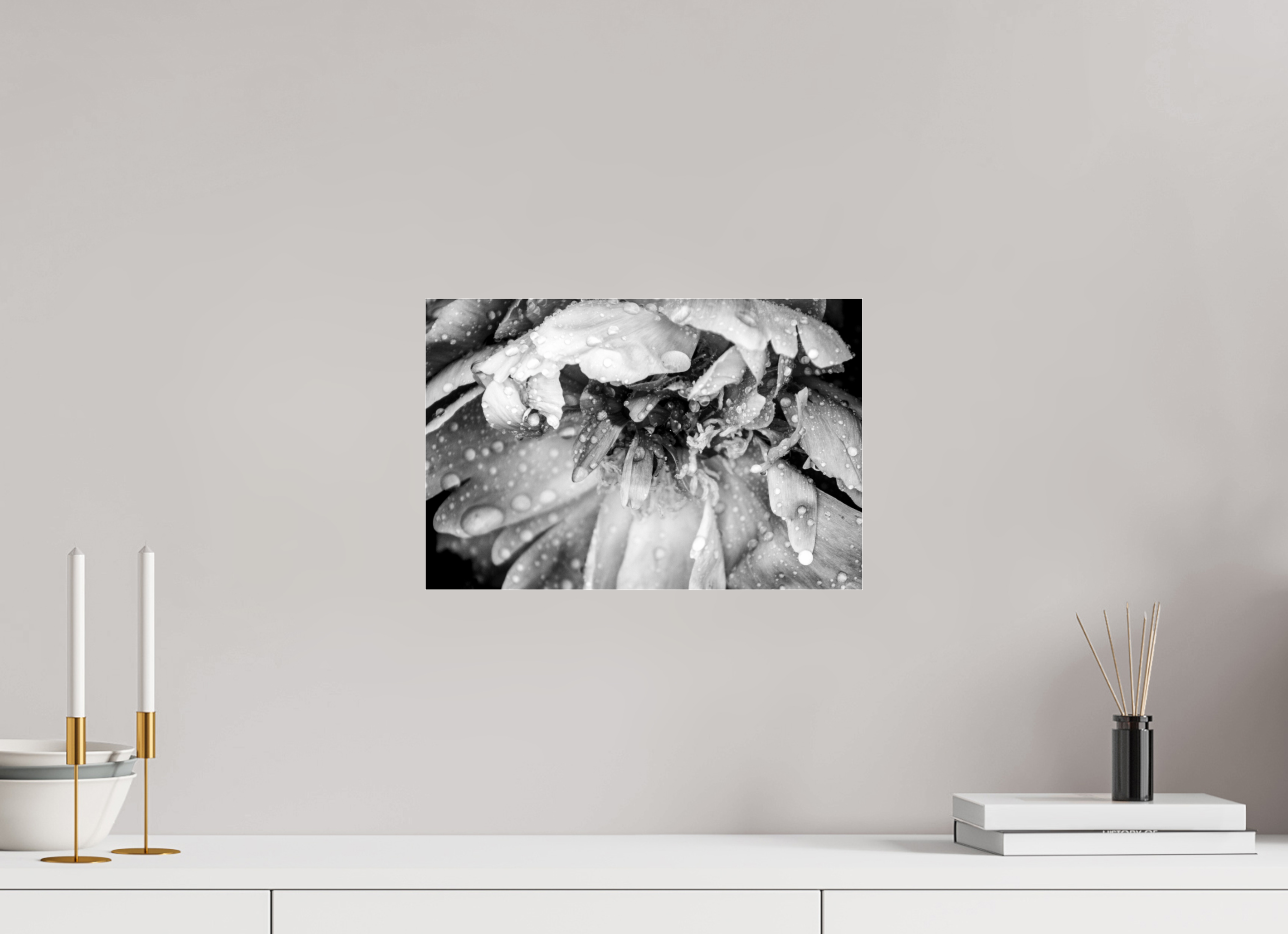 15 x 10″, Photo Print Under Acrylic Glass After the Rain: Black and White Flower Fine Art Print