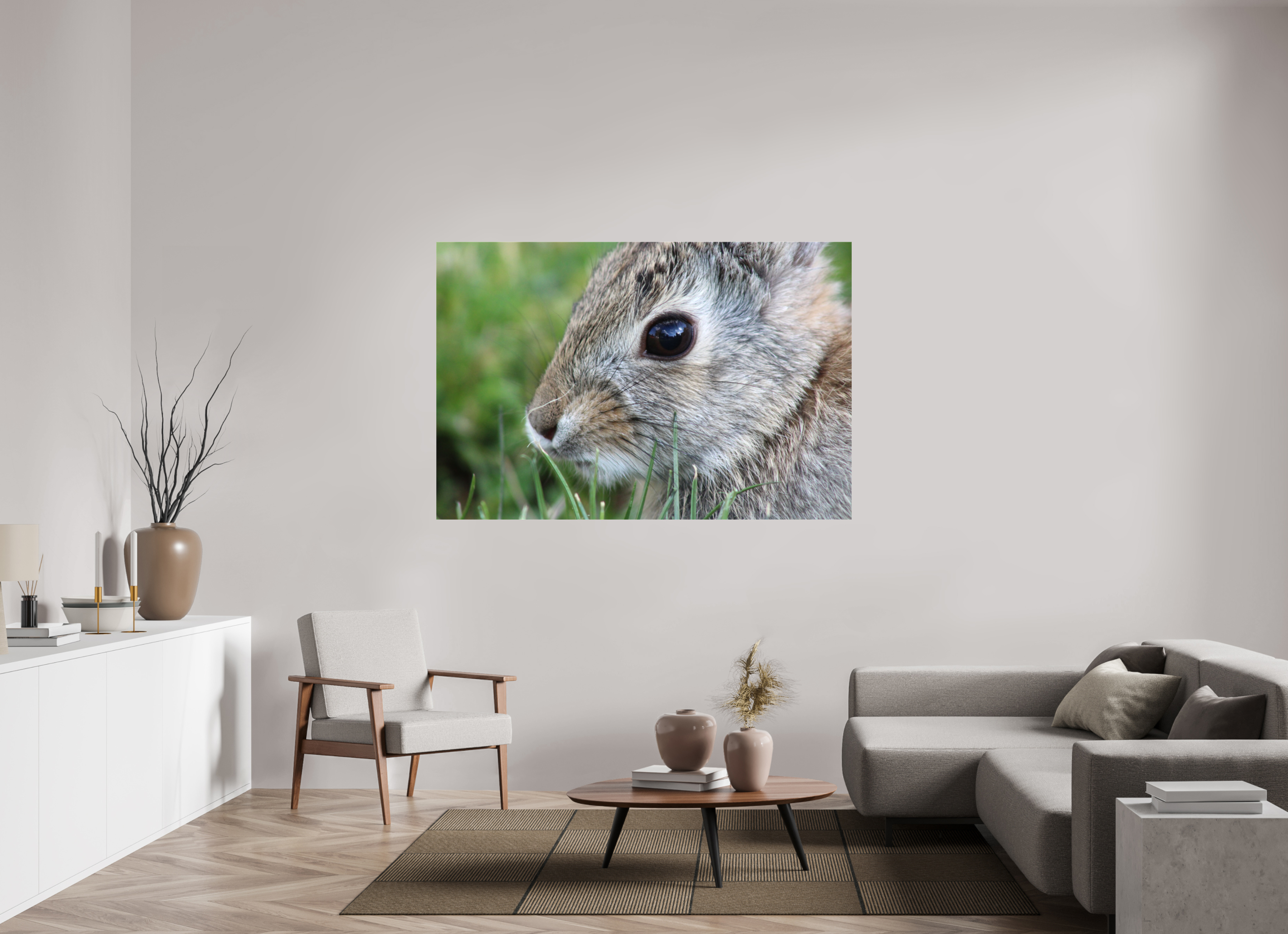 66 x 44″, Gloss Canvas Eye to Eye: Cottontail Rabbit Portrait