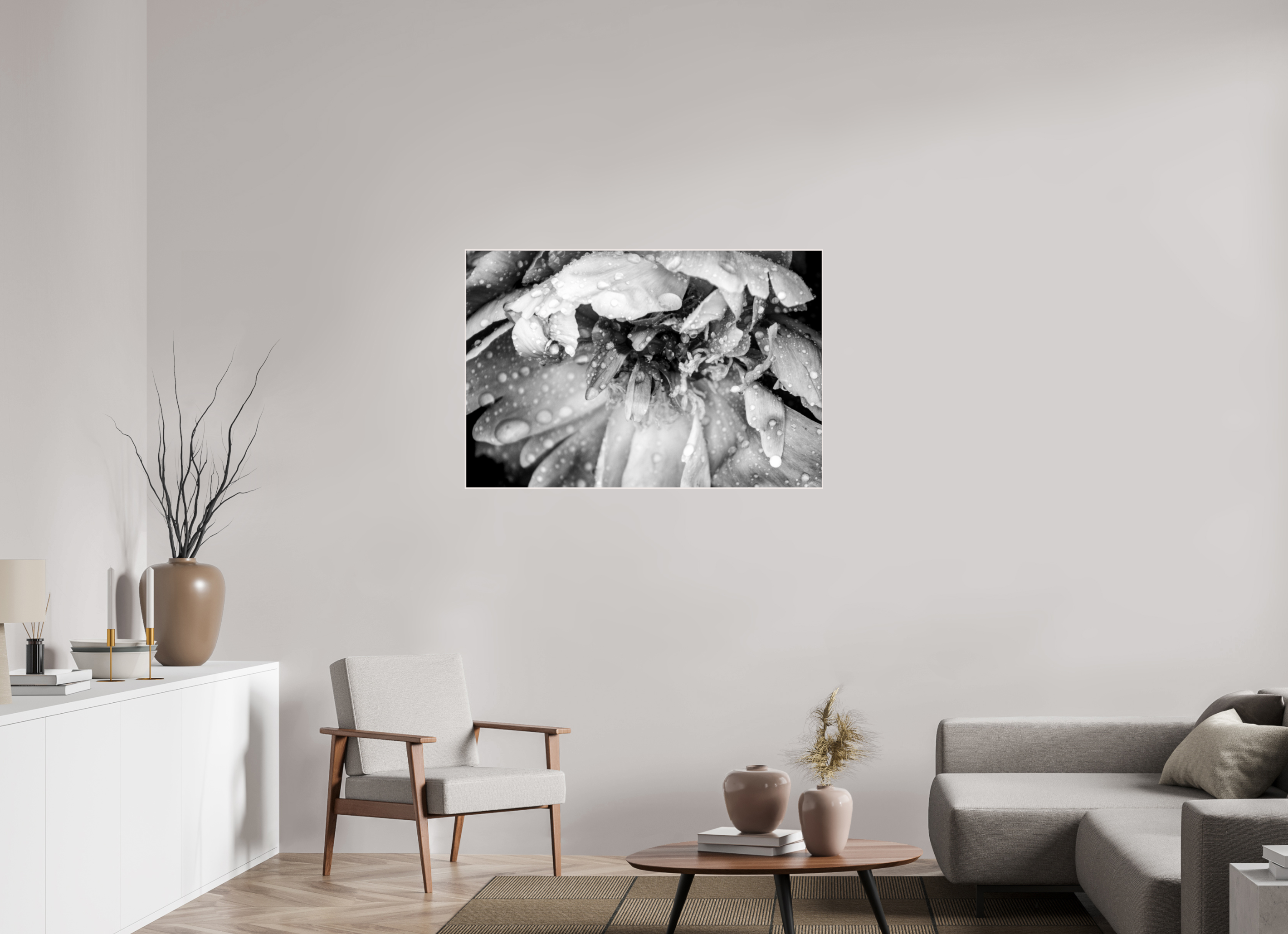 45 x 30″, Wood ArtBox with Acrylic After the Rain: Black and White Flower Fine Art Print