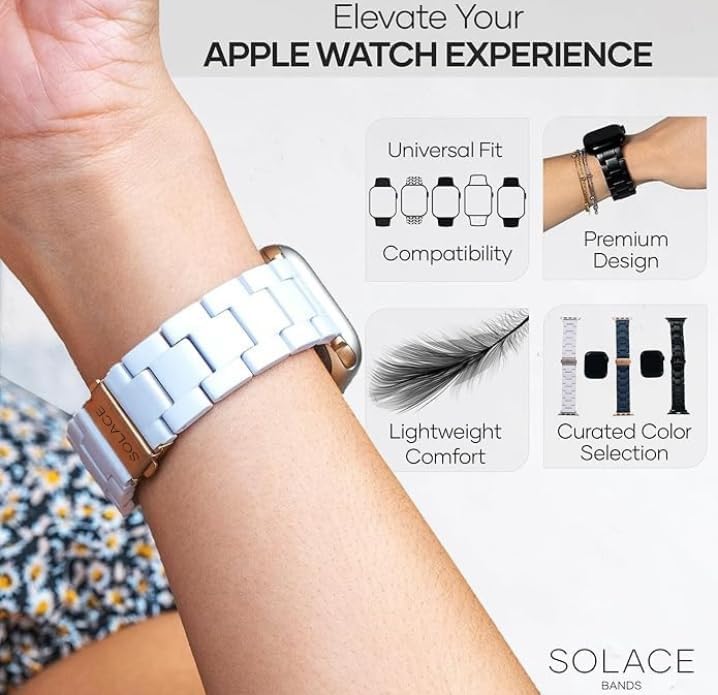 Solace Bands Lightweight Perma Watch Band - Universal Fit for Apple Watch Bands for Women & Men, iWatch Bands for 38mm 40mm 41mm 42mm 44mm 45mm 49mm Ultra, SE, Series 11 10 9 8 7 6 5-1 (Matte Solid)