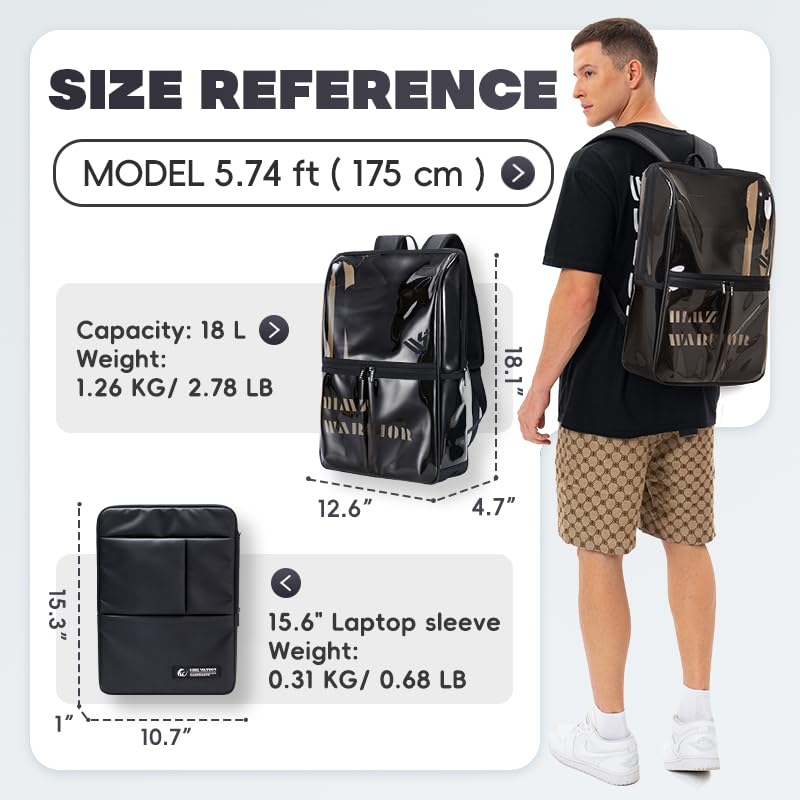 Clear Backpack Heavy Duty for Adults Men Work with Reinforced Straps, Laptop Bag for Stadium Events