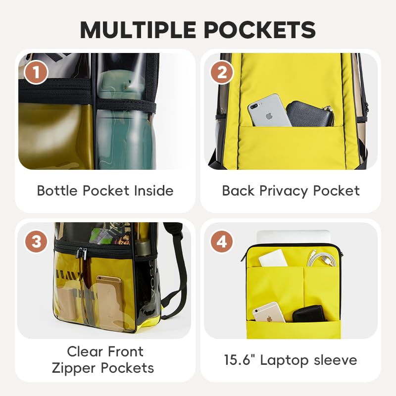 Clear Backpack Heavy Duty for Adults Men Work with Reinforced Straps, Laptop Bag for Stadium Events