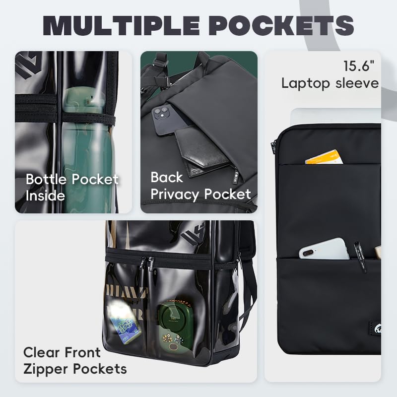 Clear Backpack Heavy Duty for Adults Men Work with Reinforced Straps, Laptop Bag for Stadium Events