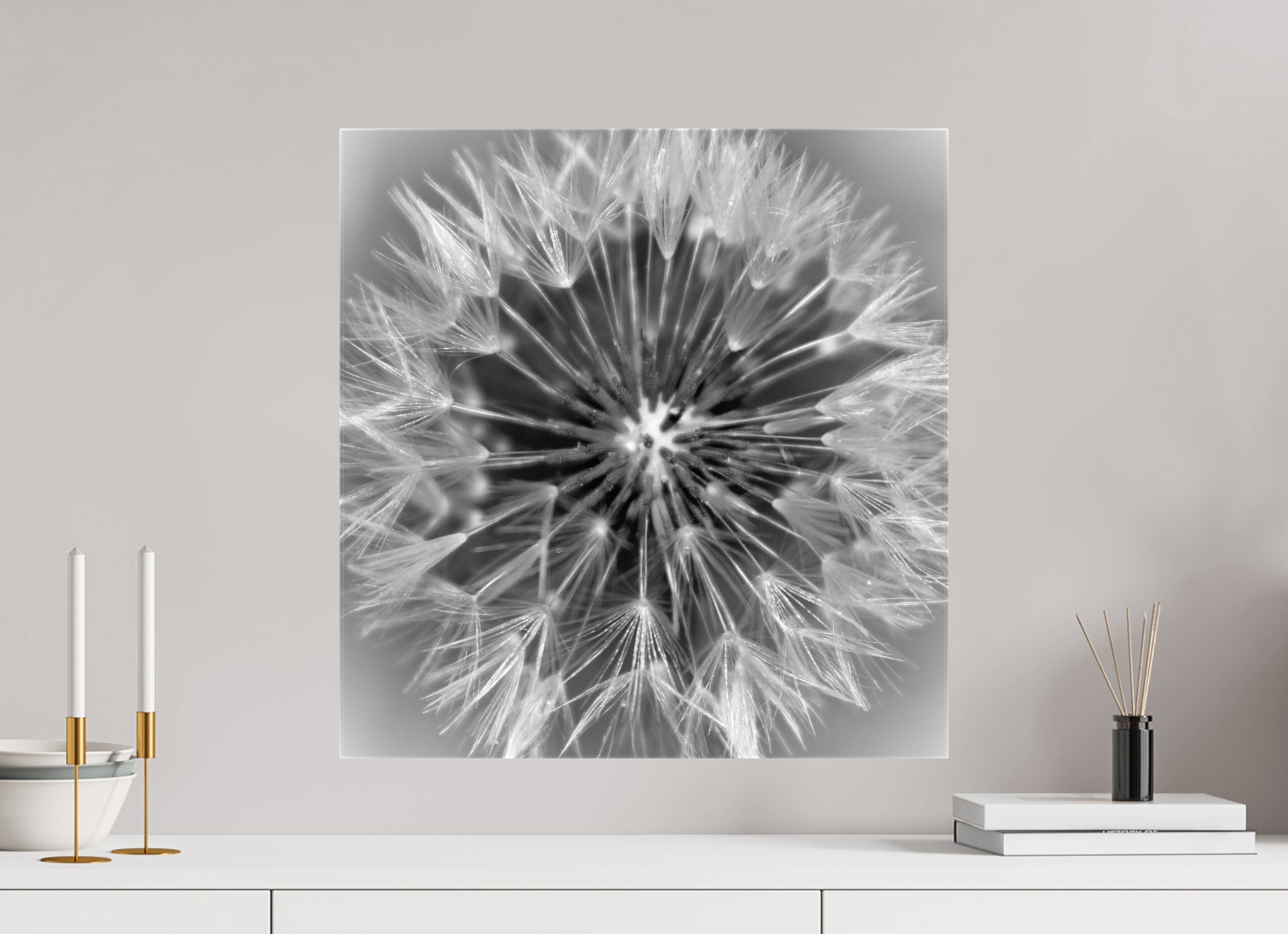 20 x 20.7″, Gloss Canvas Geometry of a Wish: Dandelion Clock Black and White