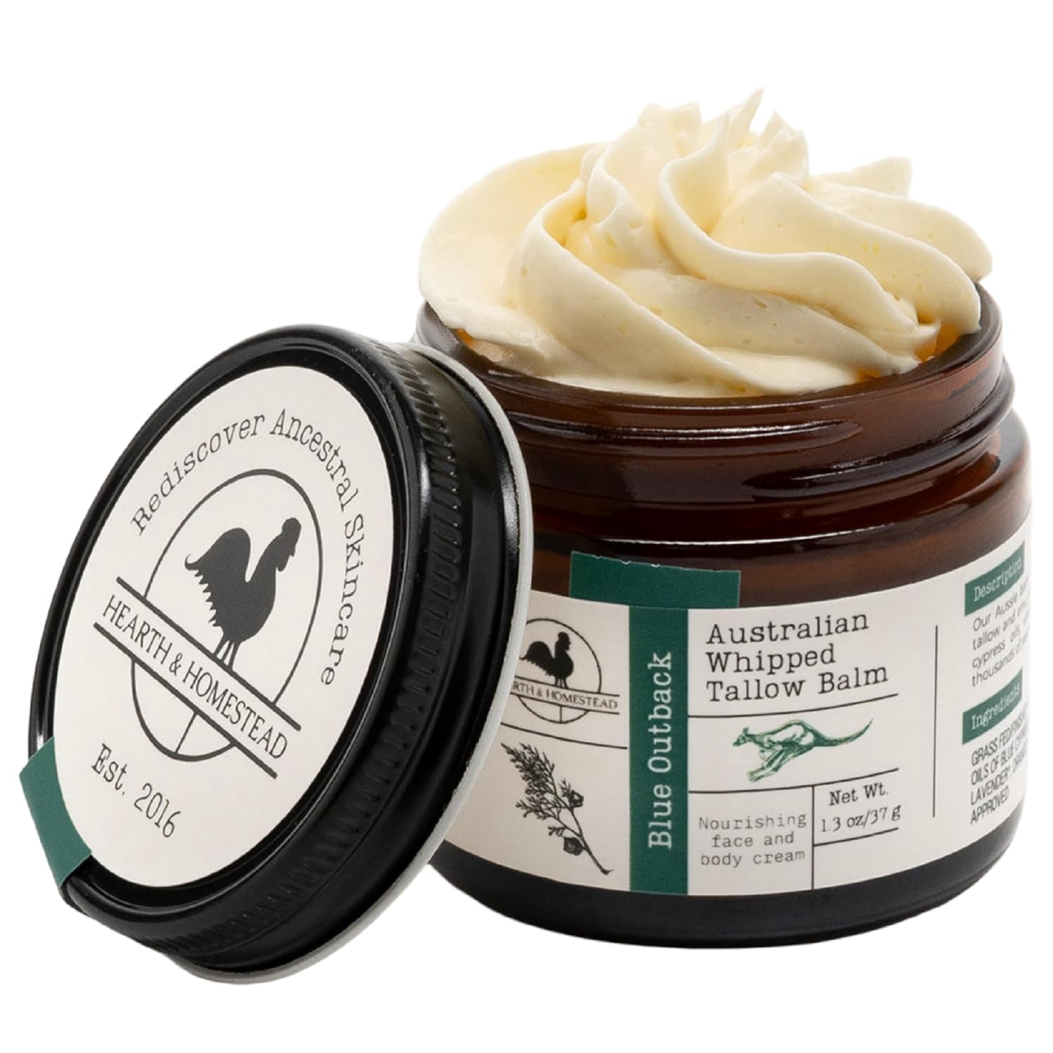 Hearth and Homestead: Handmade Whipped Tallow Balm (Herb-Infused/Unscented) - Large Jar - 2.6 oz