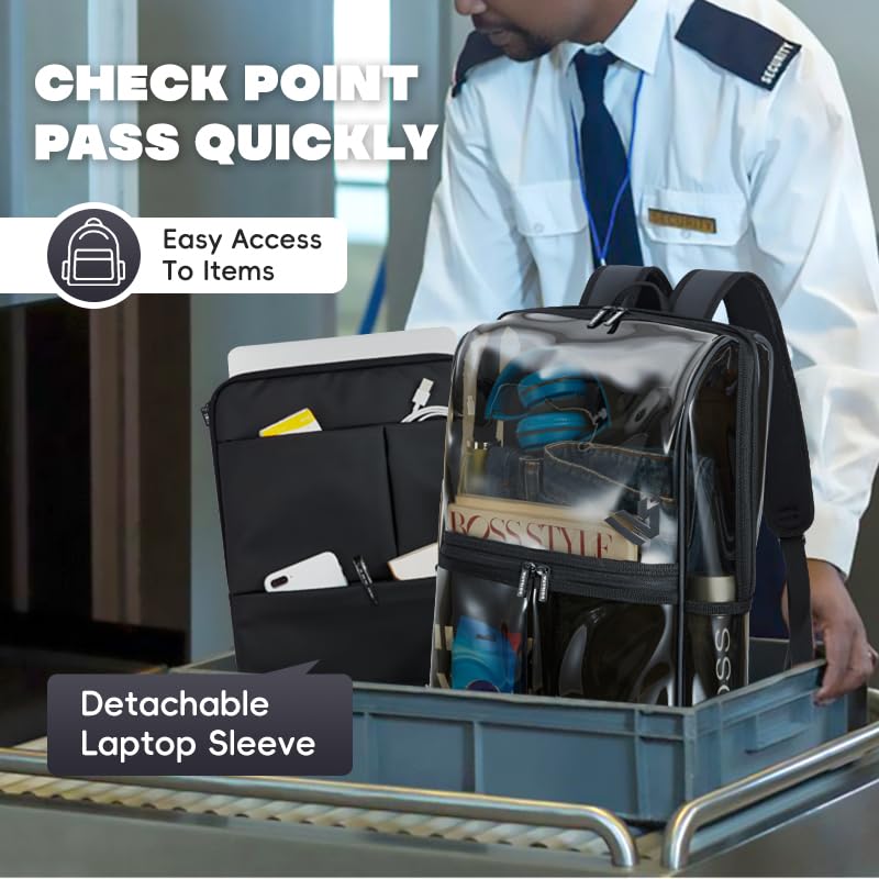 Clear Backpack Heavy Duty for Adults Men Work with Reinforced Straps, Laptop Bag for Stadium Events