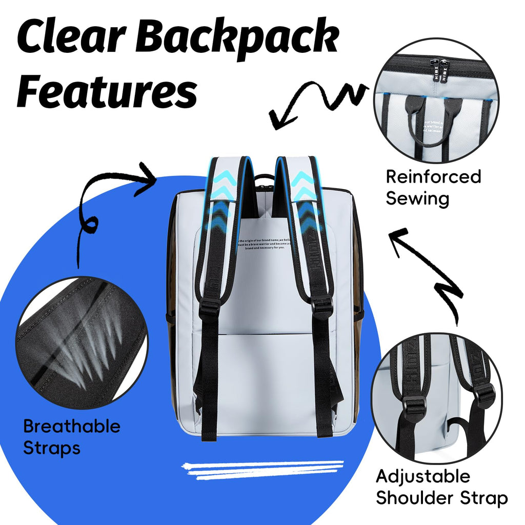 Clear Backpack Heavy Duty for Adults Men Work with Reinforced Straps, Laptop Bag for Stadium Events