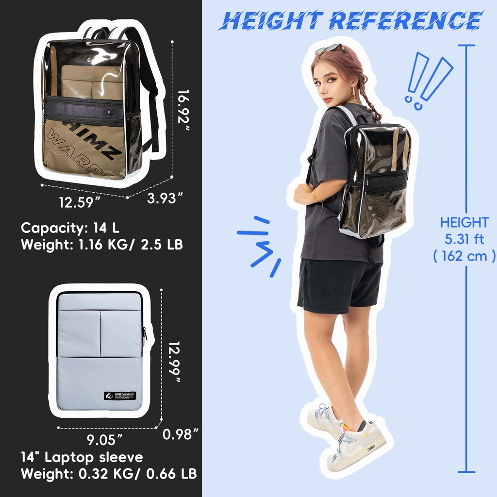 Clear Backpack Heavy Duty for Adults Men Work with Reinforced Straps, Laptop Bag for Stadium Events