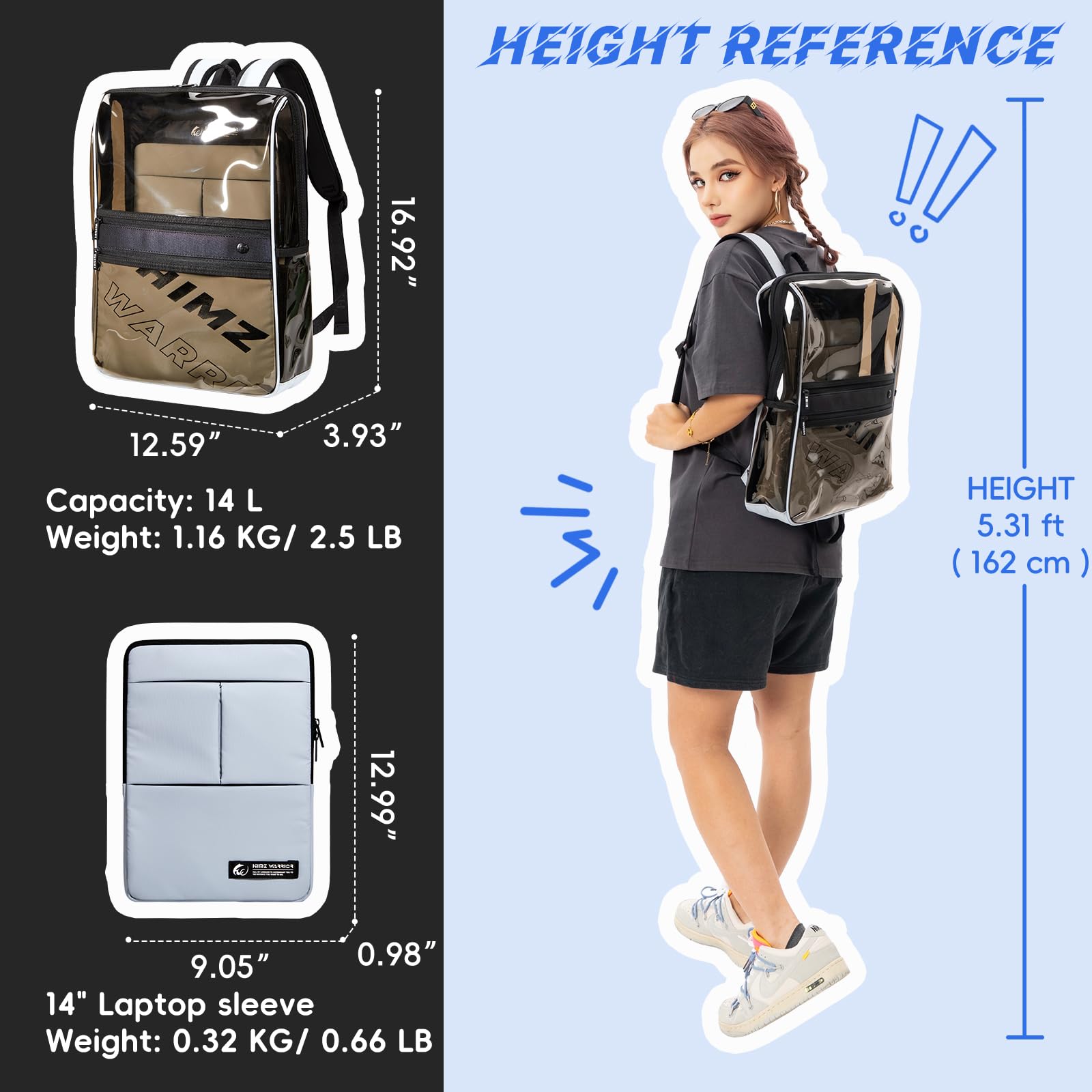 Clear Backpack Heavy Duty for Adults Men Work with Reinforced Straps, Laptop Bag for Stadium Events