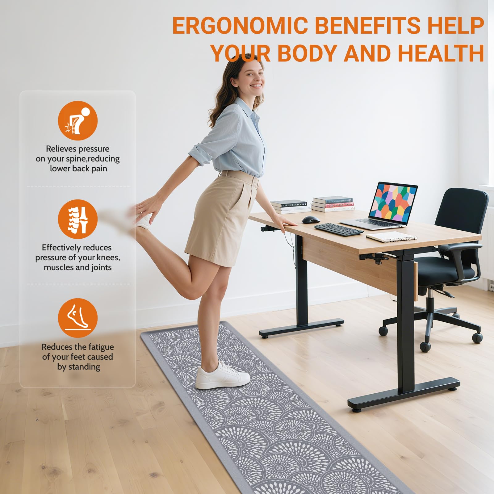 Mattitude Kitchen Mat, 17.3x28in Heavy Duty Ergonomic Comfort Foam Standing Desk Mat, Waterproof Non-Slip Standing Mats and Rugs for Kitchen, Office, Laundry, Grey