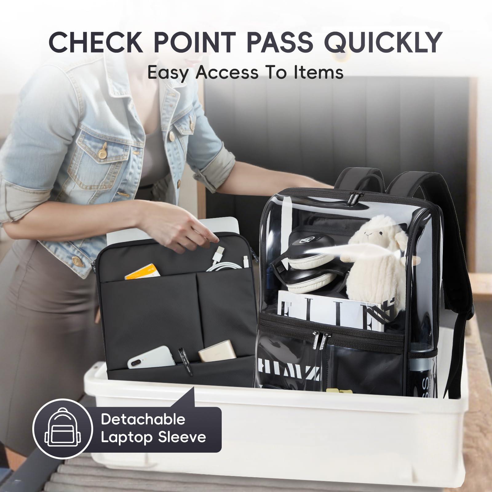 Clear Backpack Heavy Duty for Adults Men Work with Reinforced Straps, Laptop Bag for Stadium Events