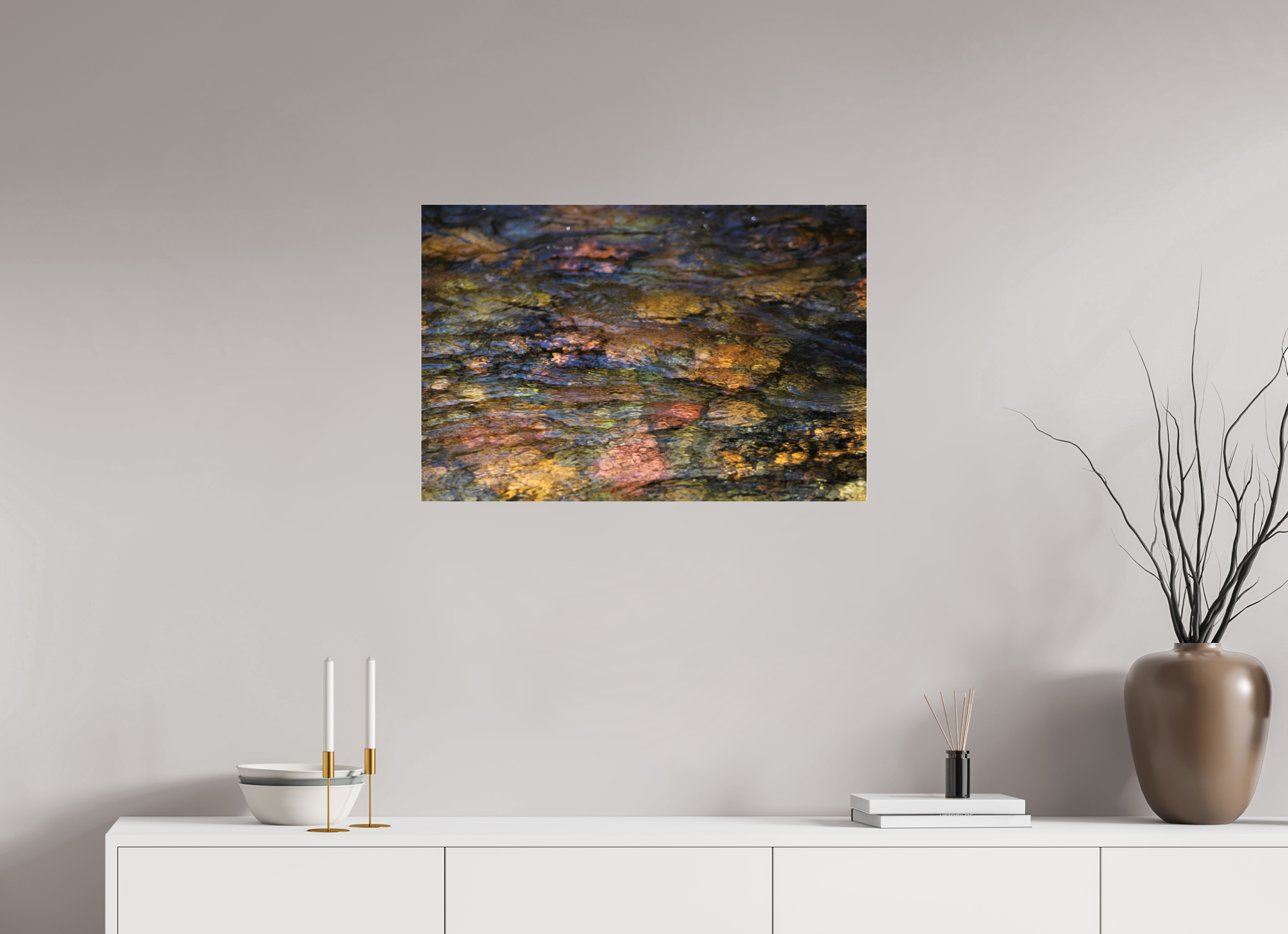 30 x 20″, Photo Print Under Acrylic Glass Liquid Gold: Creek Stone