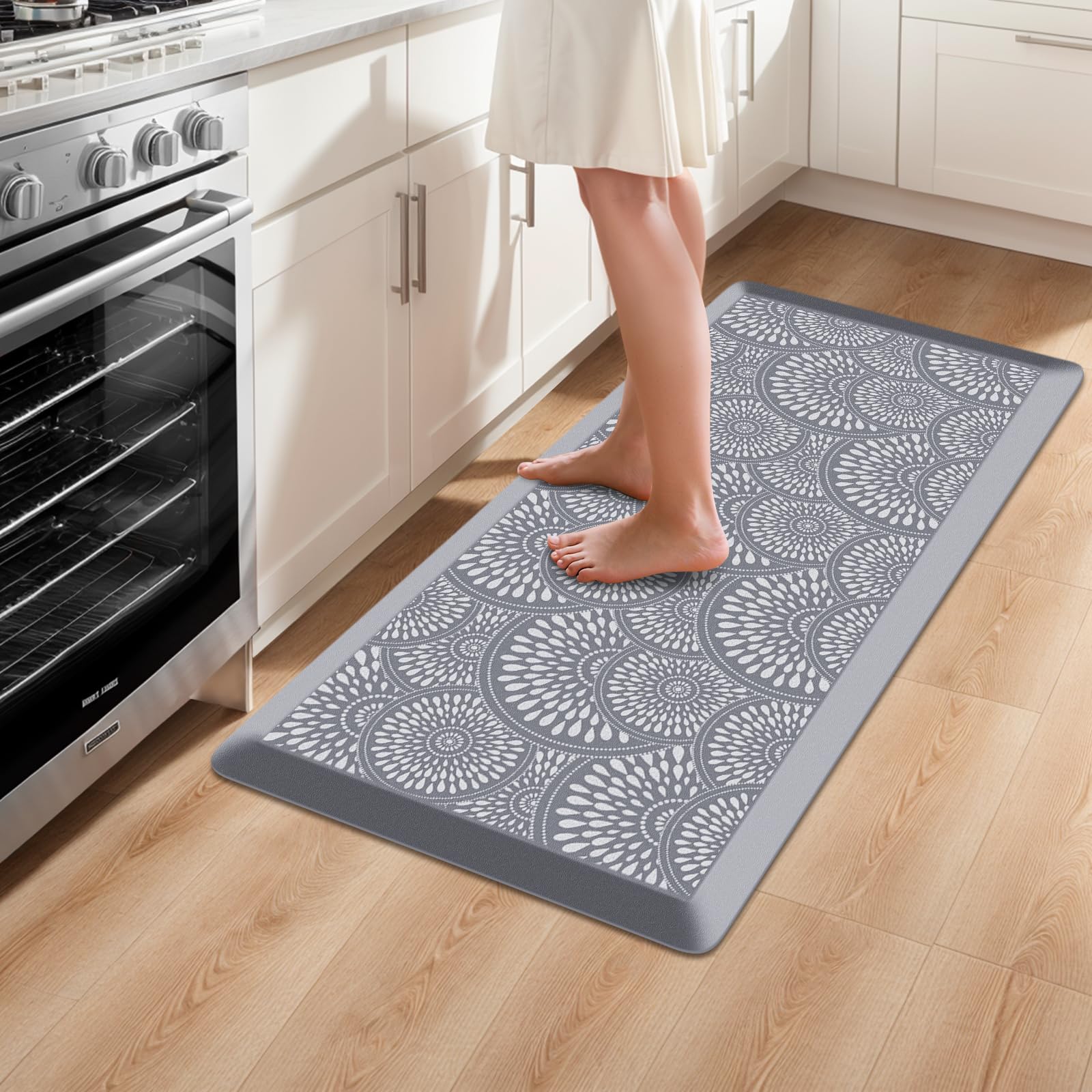 Mattitude Kitchen Mat, 17.3x28in Heavy Duty Ergonomic Comfort Foam Standing Desk Mat, Waterproof Non-Slip Standing Mats and Rugs for Kitchen, Office, Laundry, Grey