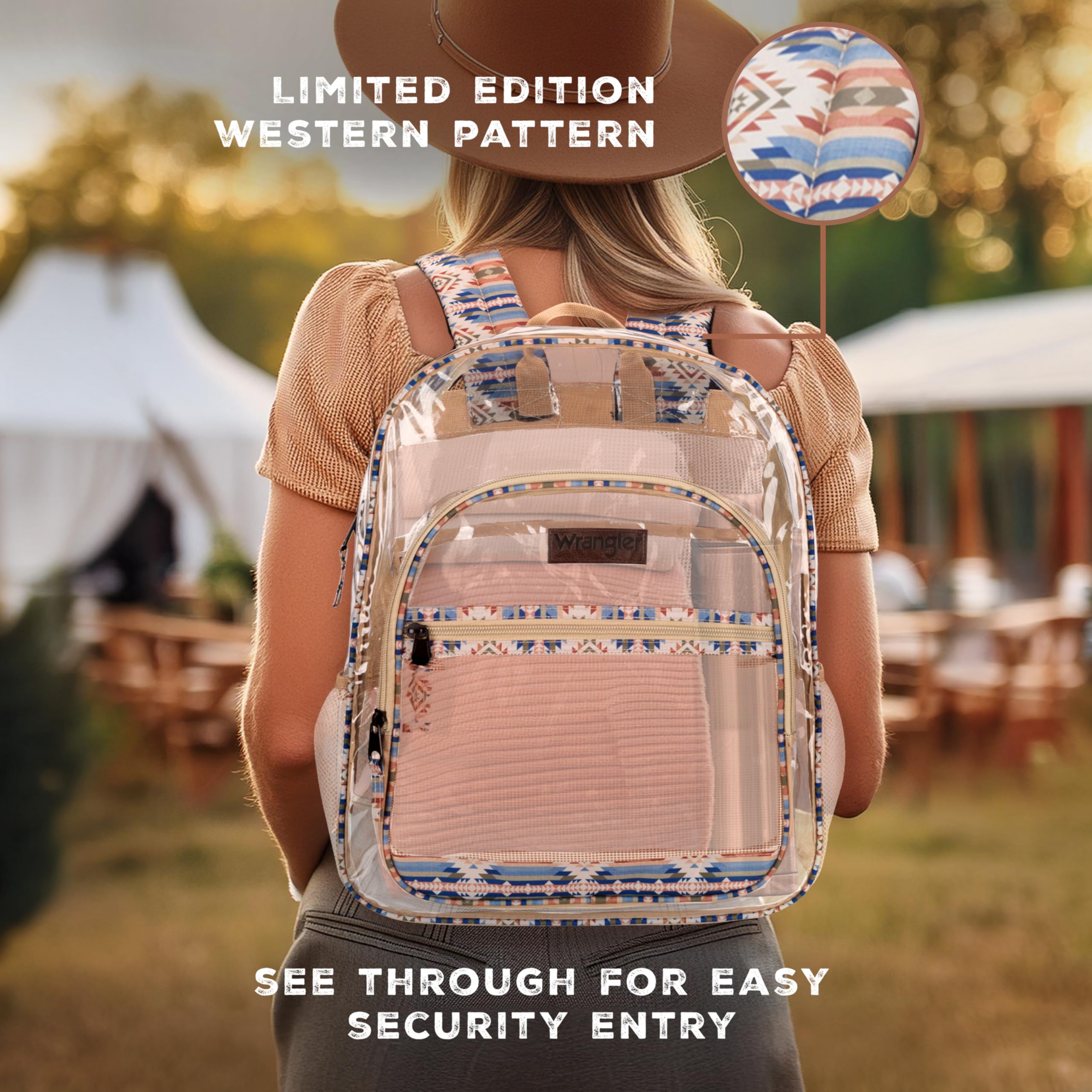 Wrangler Clear Backpack for Girls- Water Resistant Clear Bookbag, Plastic See Through Backpack for Stadium Events and School