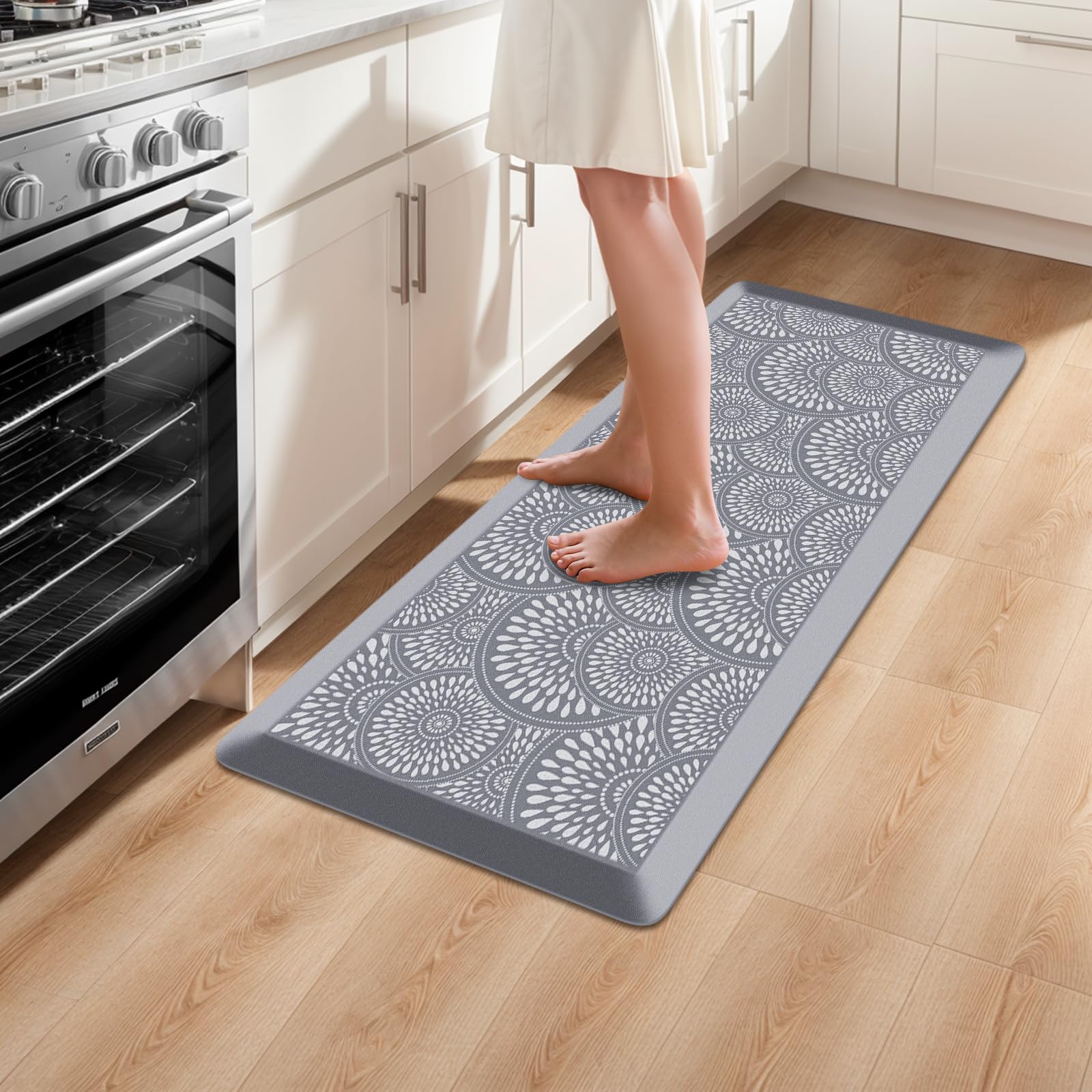 Mattitude Kitchen Mat, 17.3x28in Heavy Duty Ergonomic Comfort Foam Standing Desk Mat, Waterproof Non-Slip Standing Mats and Rugs for Kitchen, Office, Laundry, Grey