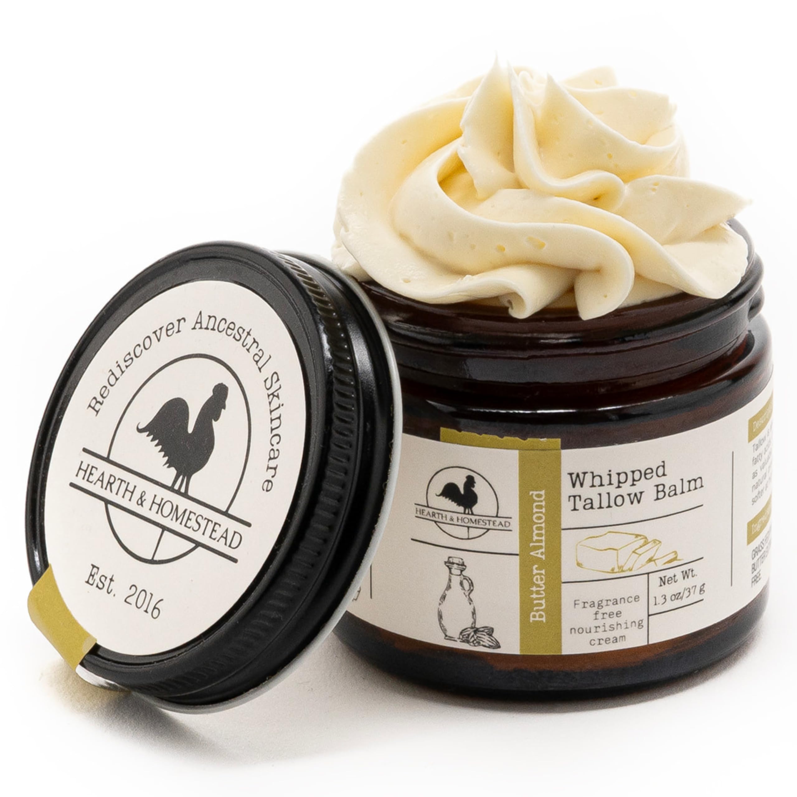 Hearth and Homestead: Handmade Whipped Tallow Balm (Herb-Infused/Unscented) - Large Jar - 2.6 oz