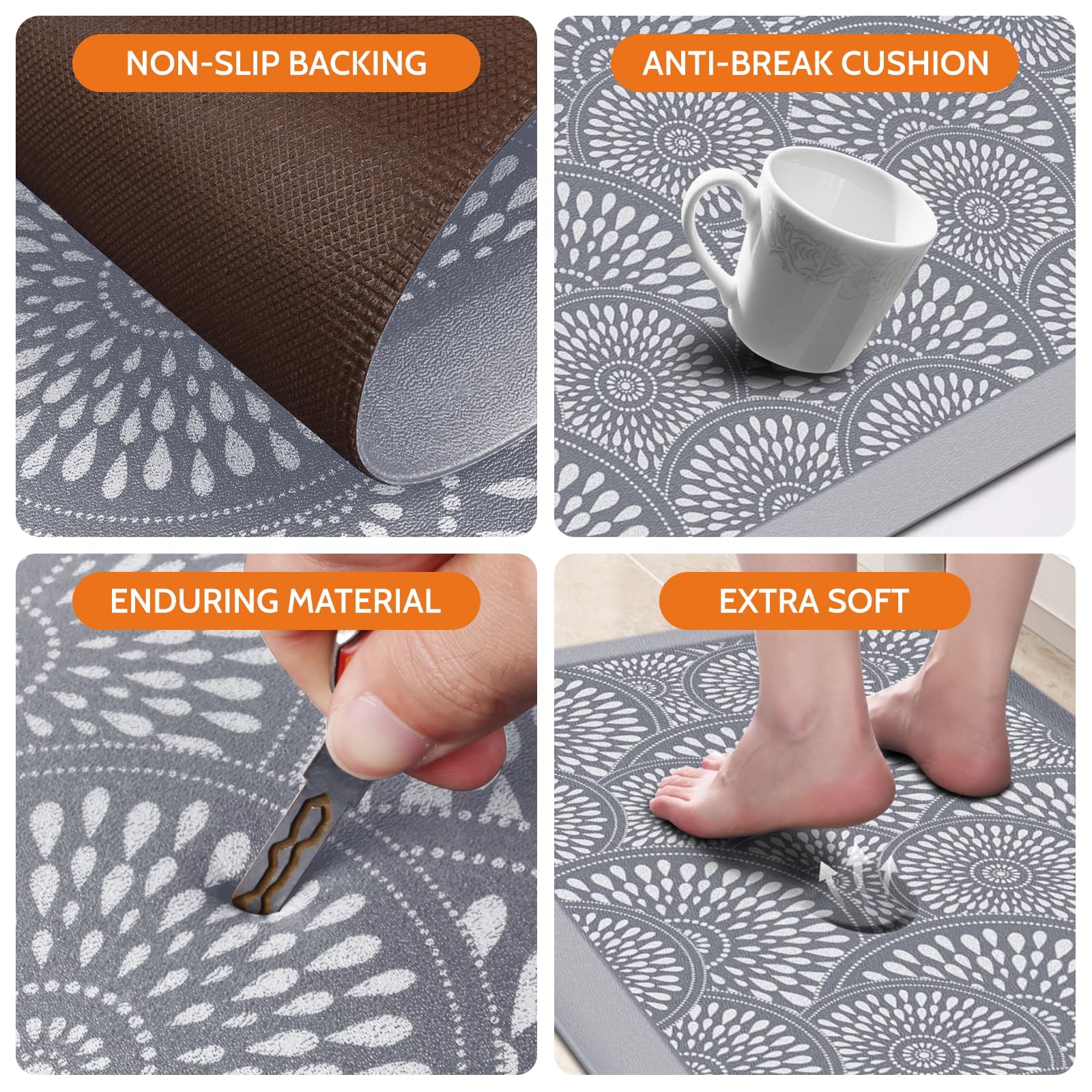 Mattitude Kitchen Mat, 17.3x28in Heavy Duty Ergonomic Comfort Foam Standing Desk Mat, Waterproof Non-Slip Standing Mats and Rugs for Kitchen, Office, Laundry, Grey