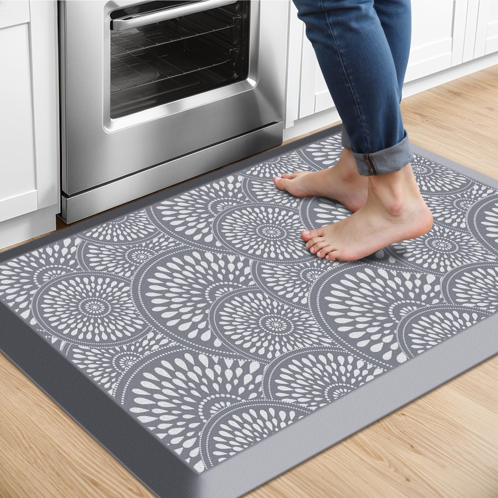 Mattitude Kitchen Mat, 17.3x28in Heavy Duty Ergonomic Comfort Foam Standing Desk Mat, Waterproof Non-Slip Standing Mats and Rugs for Kitchen, Office, Laundry, Grey
