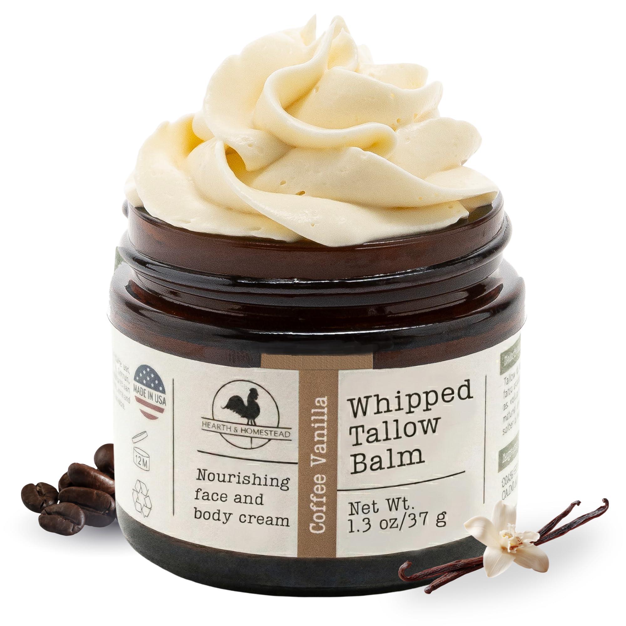 Hearth and Homestead: Handmade Whipped Tallow Balm (Herb-Infused/Unscented) - Large Jar - 2.6 oz