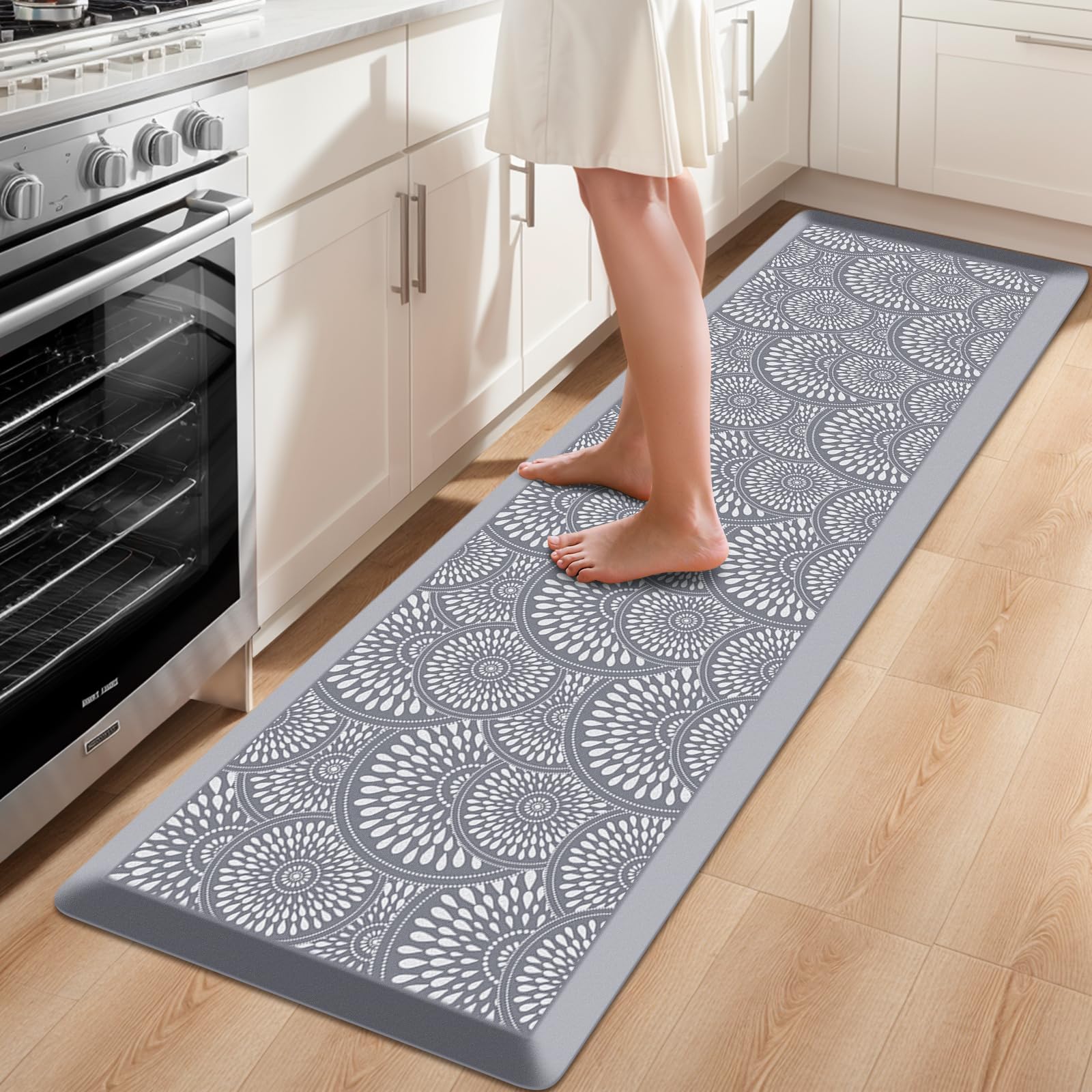 Mattitude Kitchen Mat, 17.3x28in Heavy Duty Ergonomic Comfort Foam Standing Desk Mat, Waterproof Non-Slip Standing Mats and Rugs for Kitchen, Office, Laundry, Grey
