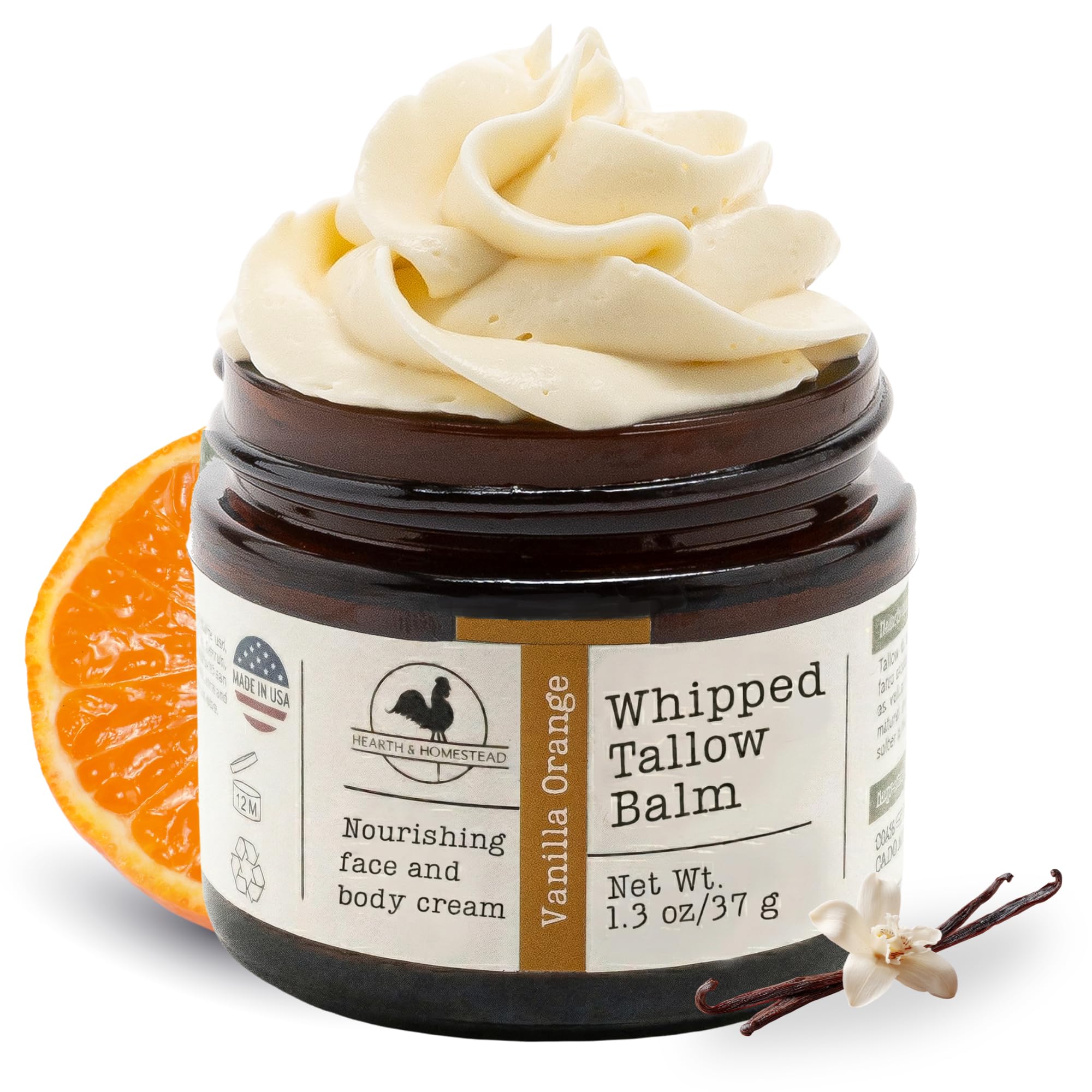Hearth and Homestead: Handmade Whipped Tallow Balm (Herb-Infused/Unscented) - Large Jar - 2.6 oz