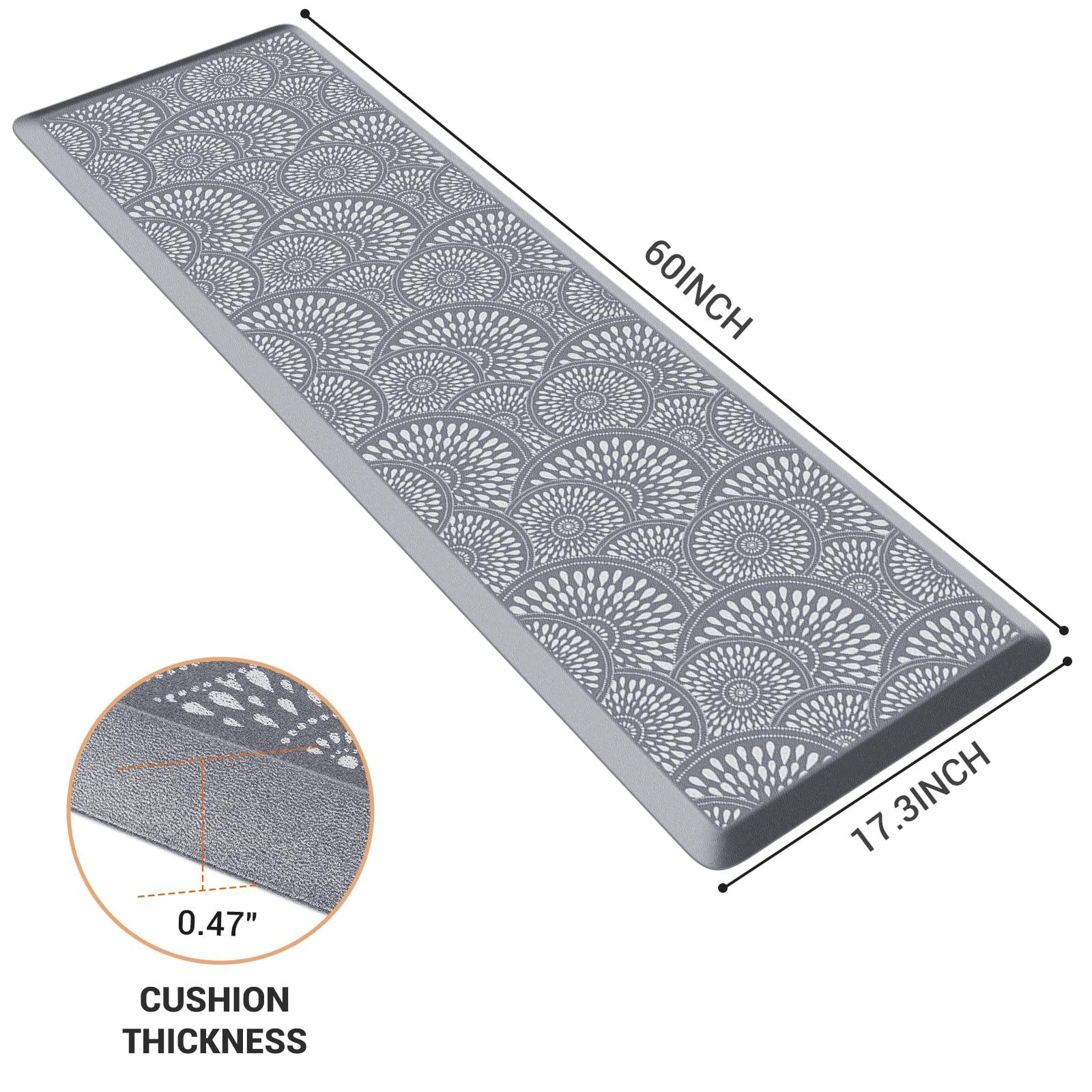 Mattitude Kitchen Mat, 17.3x28in Heavy Duty Ergonomic Comfort Foam Standing Desk Mat, Waterproof Non-Slip Standing Mats and Rugs for Kitchen, Office, Laundry, Grey