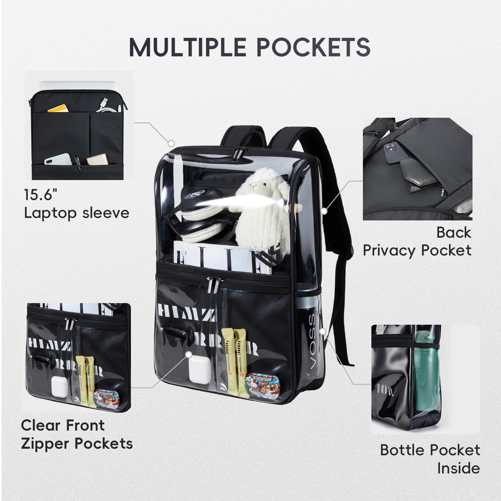 Clear Backpack Heavy Duty for Adults Men Work with Reinforced Straps, Laptop Bag for Stadium Events