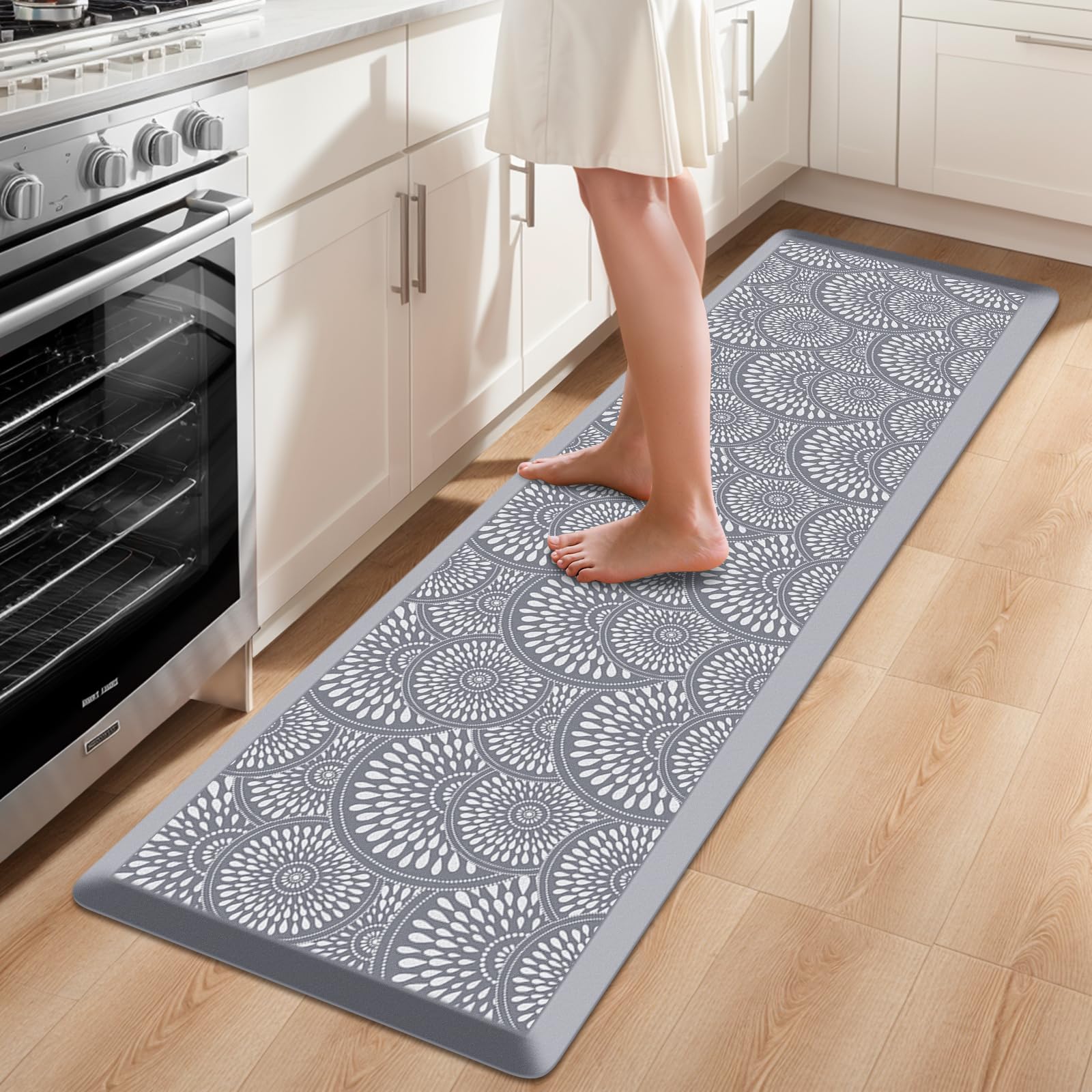 Mattitude Kitchen Mat, 17.3x28in Heavy Duty Ergonomic Comfort Foam Standing Desk Mat, Waterproof Non-Slip Standing Mats and Rugs for Kitchen, Office, Laundry, Grey