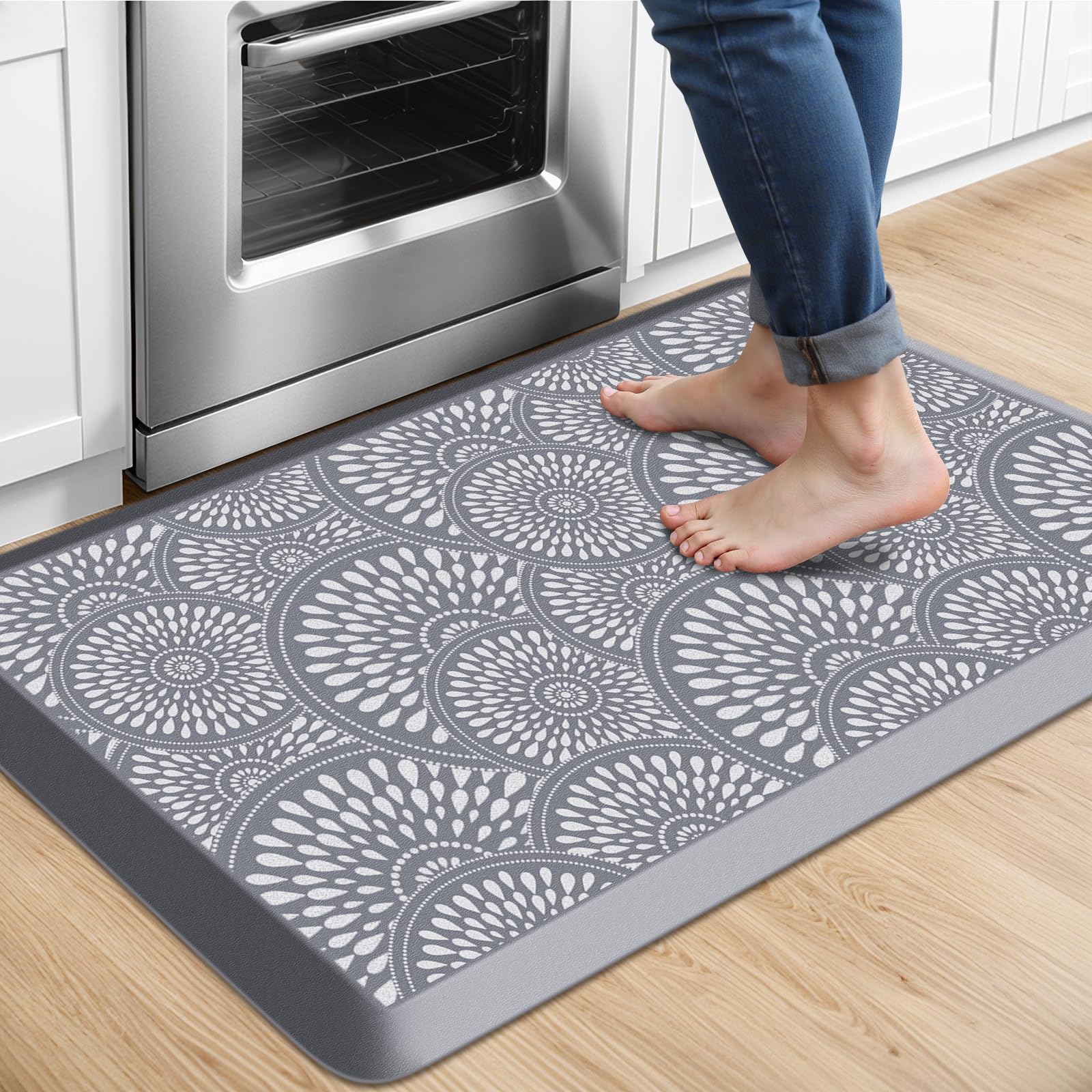 Mattitude Kitchen Mat, 17.3x28in Heavy Duty Ergonomic Comfort Foam Standing Desk Mat, Waterproof Non-Slip Standing Mats and Rugs for Kitchen, Office, Laundry, Grey