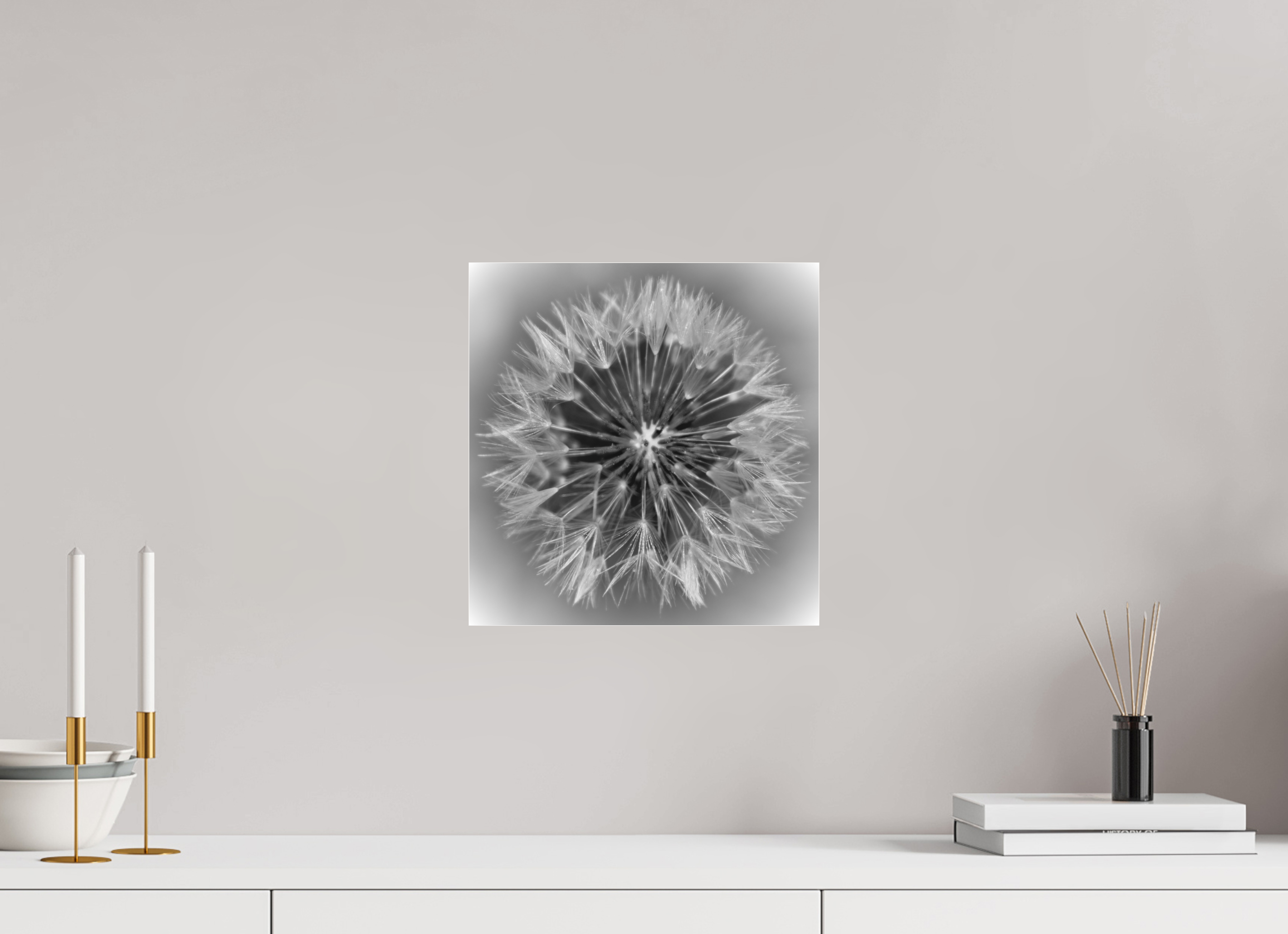 12 x 12.4″, B & W Acrylic Geometry of a Wish: Dandelion Clock Black and White