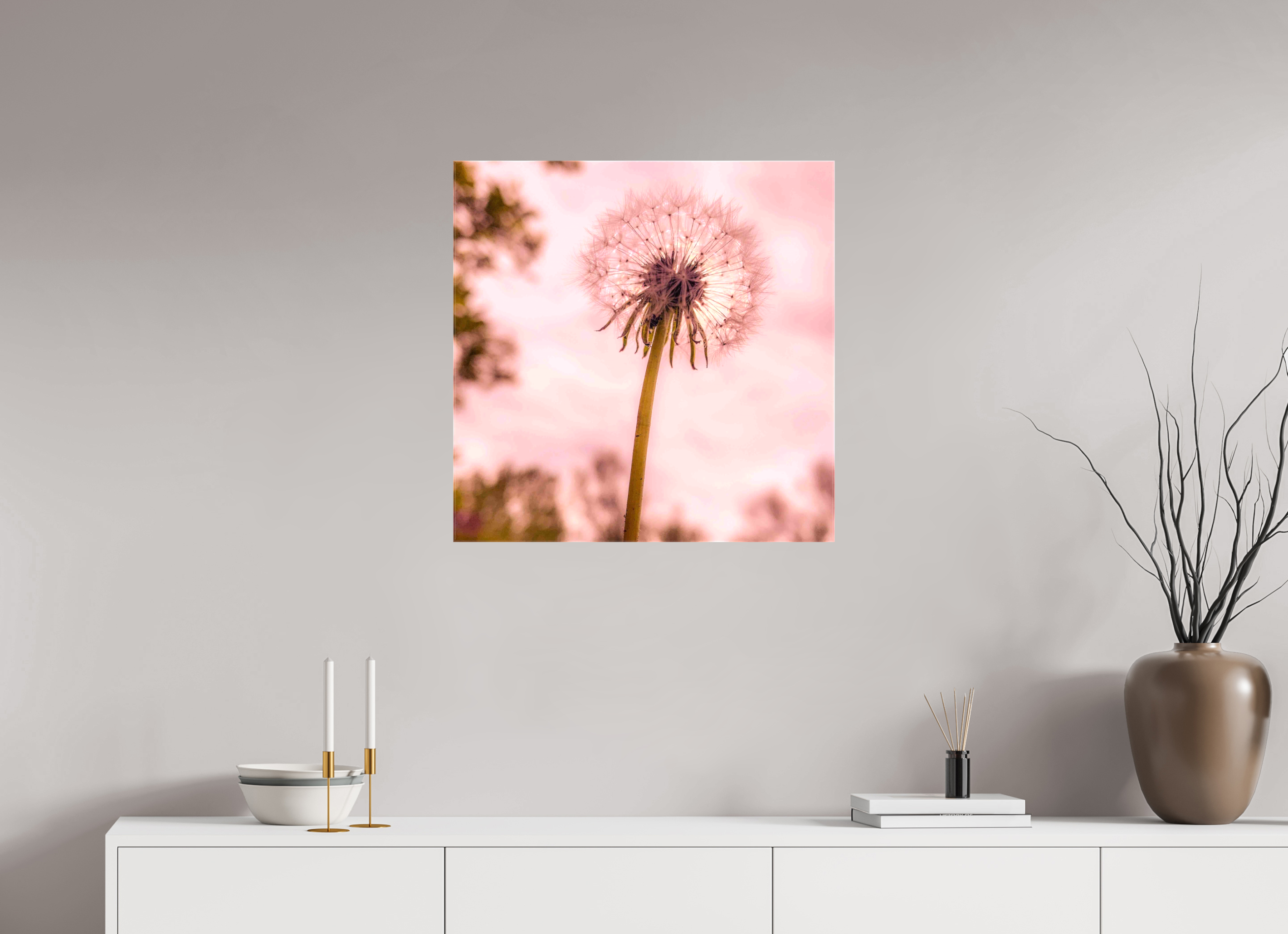 25 x 25″, Gloss Canvas Make a Wish: Dandelion at Dusk