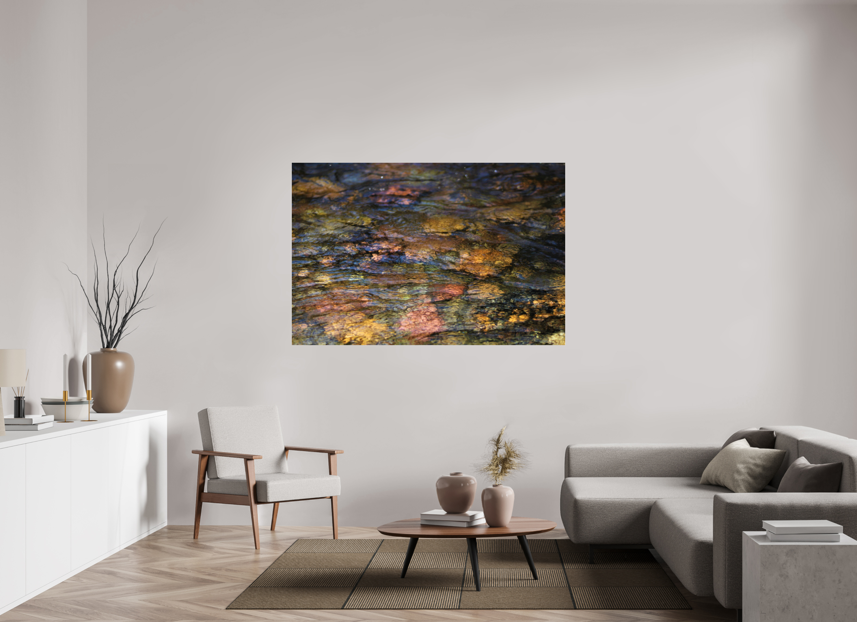 66 x 44″, Photo Print Under Acrylic Glass Liquid Gold: Creek Stone