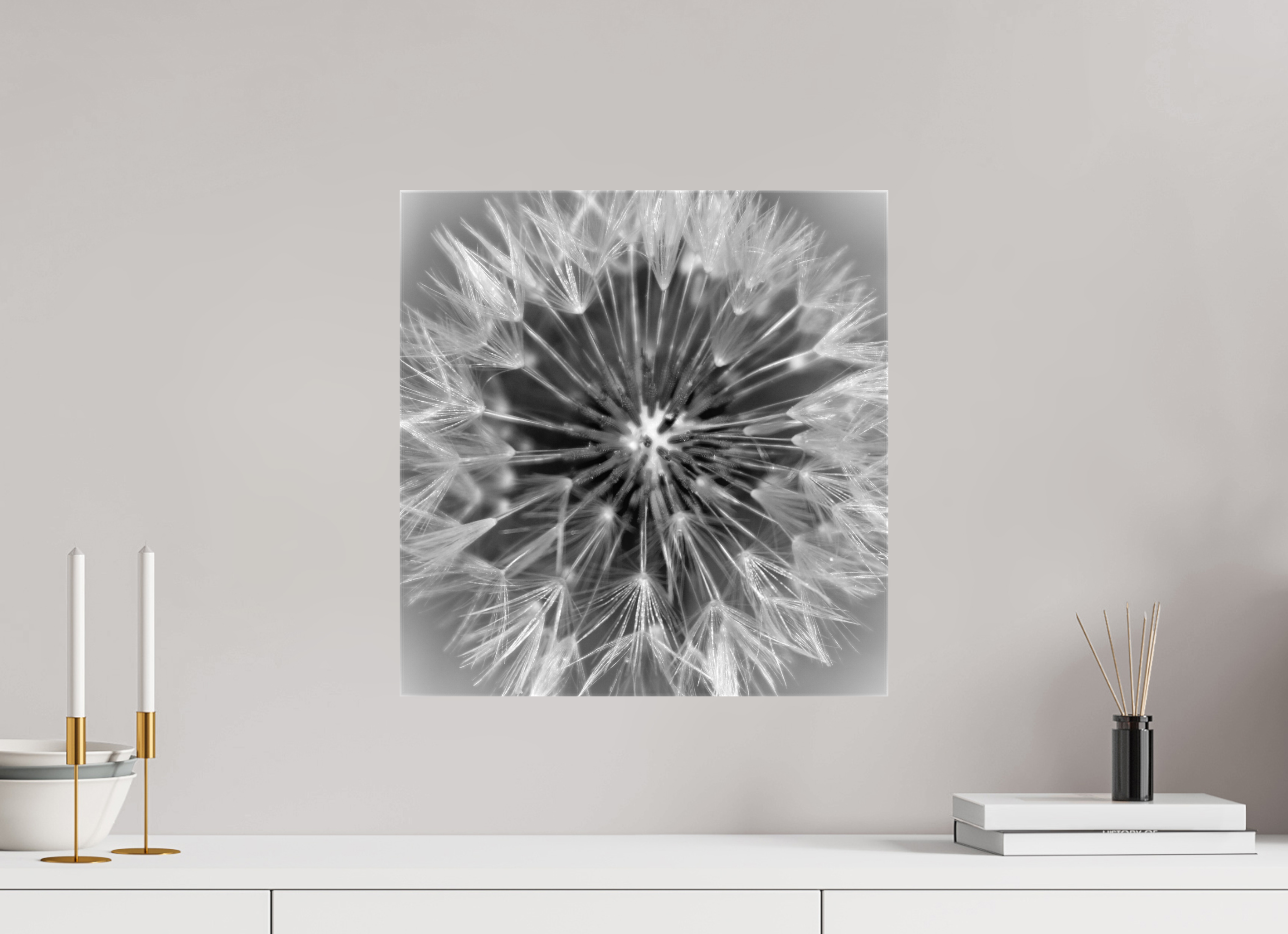 16 x 16.6″, Gloss Canvas Geometry of a Wish: Dandelion Clock Black and White