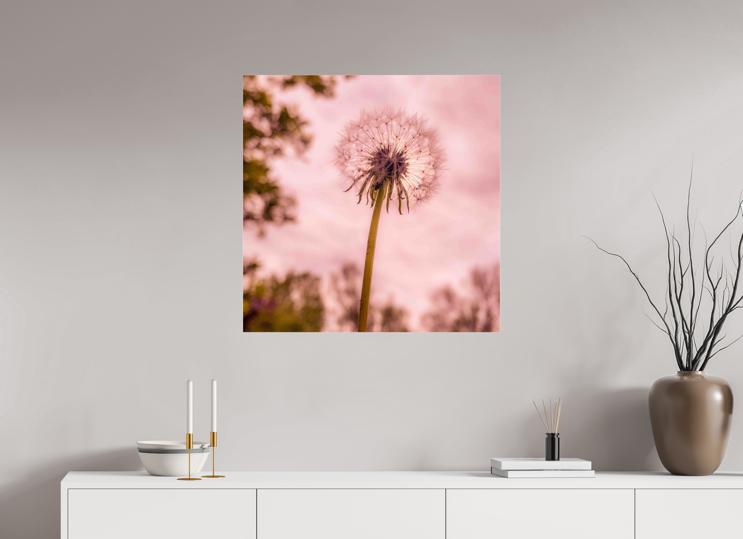 30 x 30″, Photo Print Under Acrylic Glass Make a Wish: Dandelion at Dusk