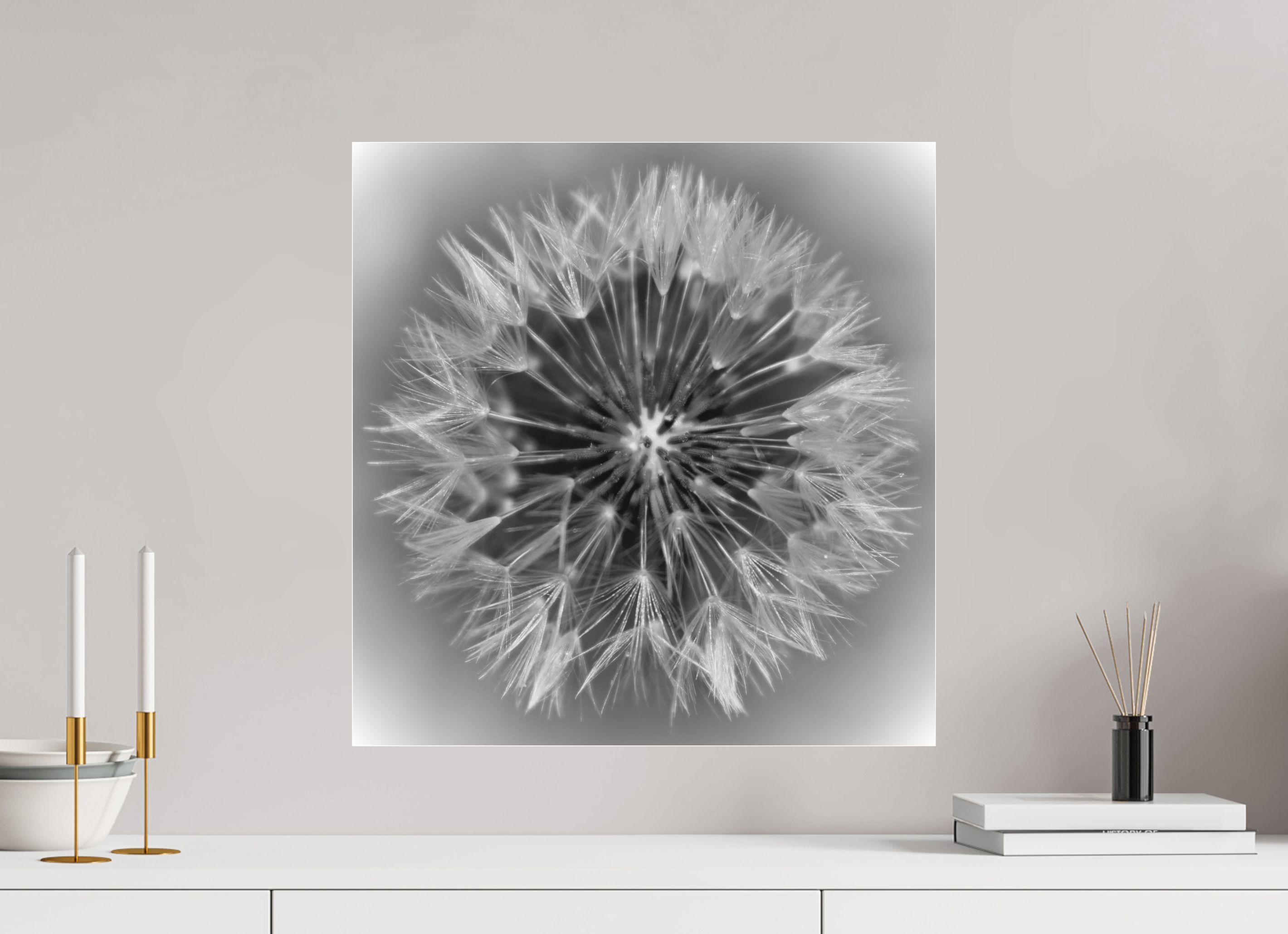 20 x 20.7″, B & W Acrylic Geometry of a Wish: Dandelion Clock Black and White