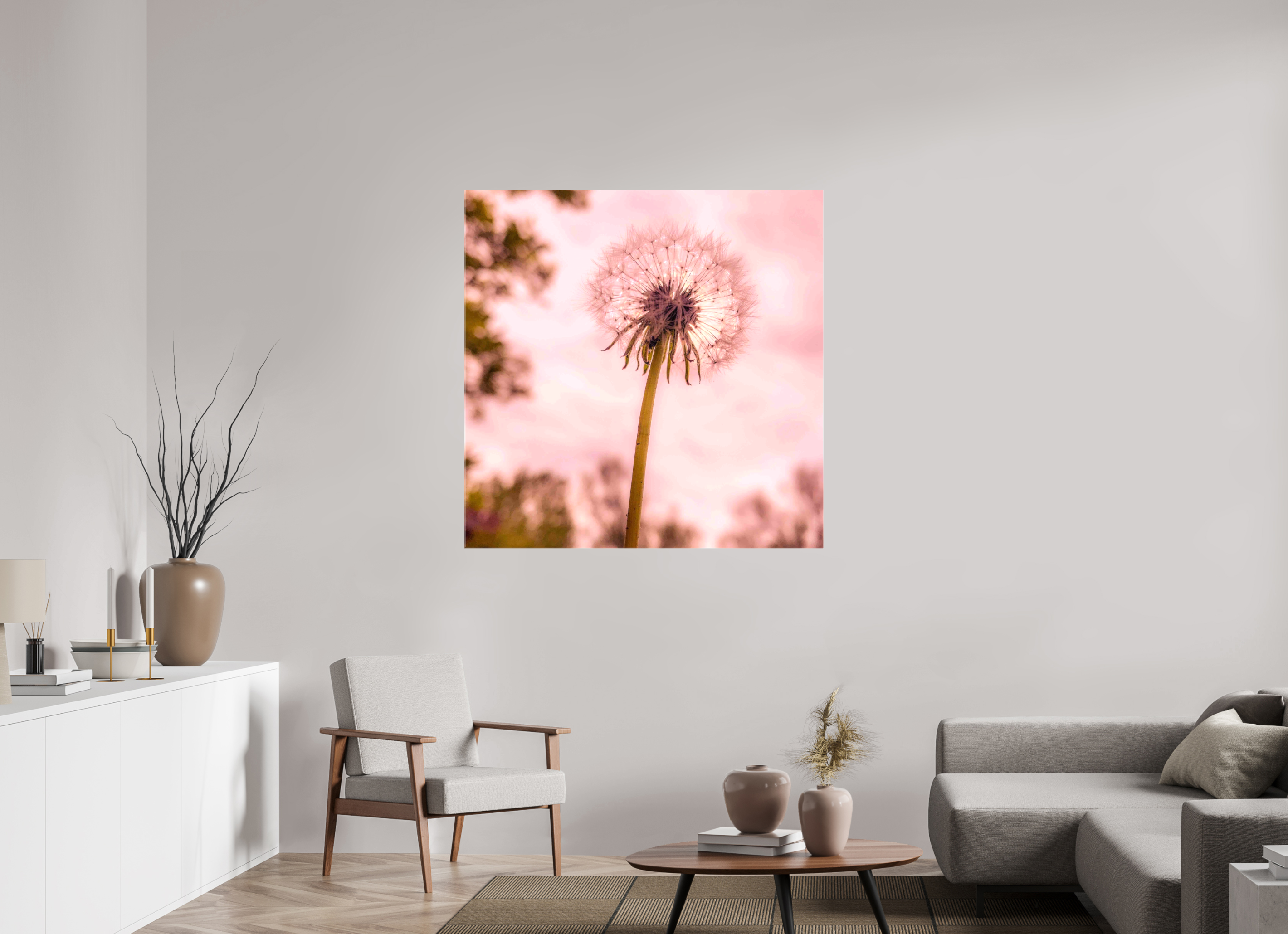 45 x 45″, Gloss Canvas Make a Wish: Dandelion at Dusk