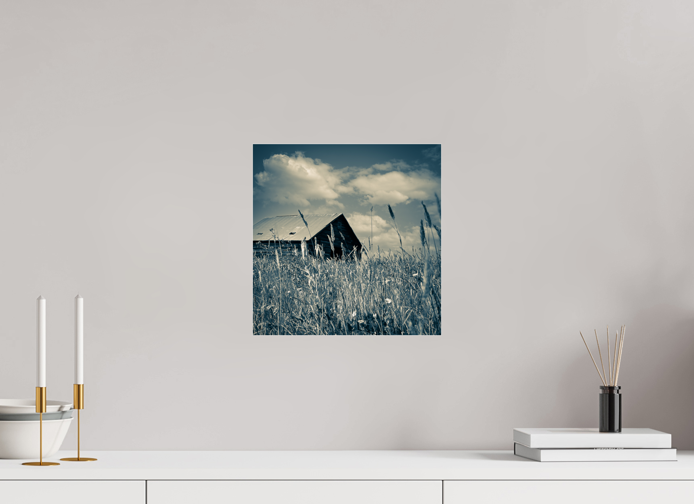 12 x 12.2″, Photo Print Under Acrylic Glass Reclaimed: Abandoned Barn Through Prairie Grass