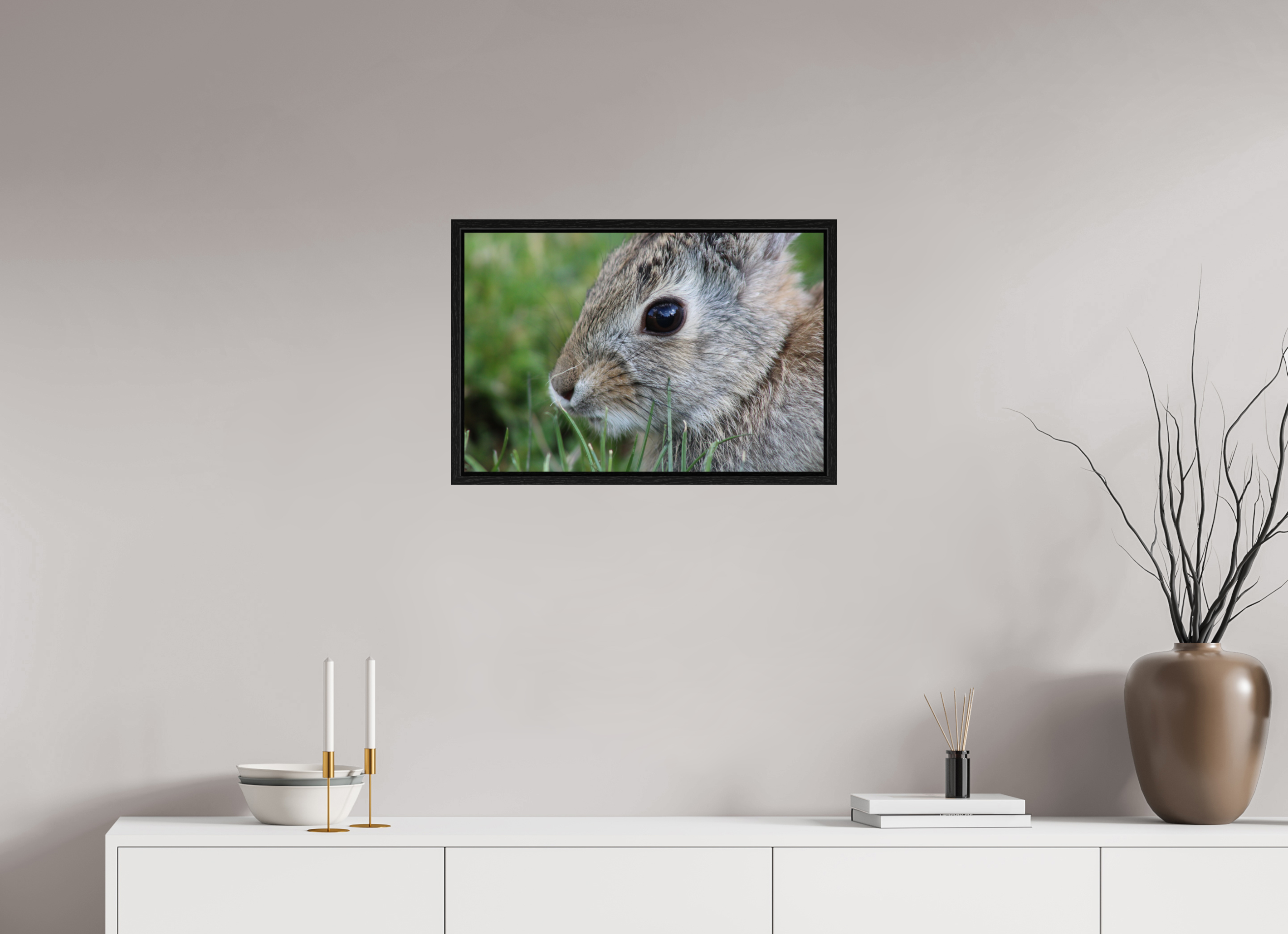 24 x 16″, Floater Frame Eye to Eye: Cottontail Rabbit Portrait