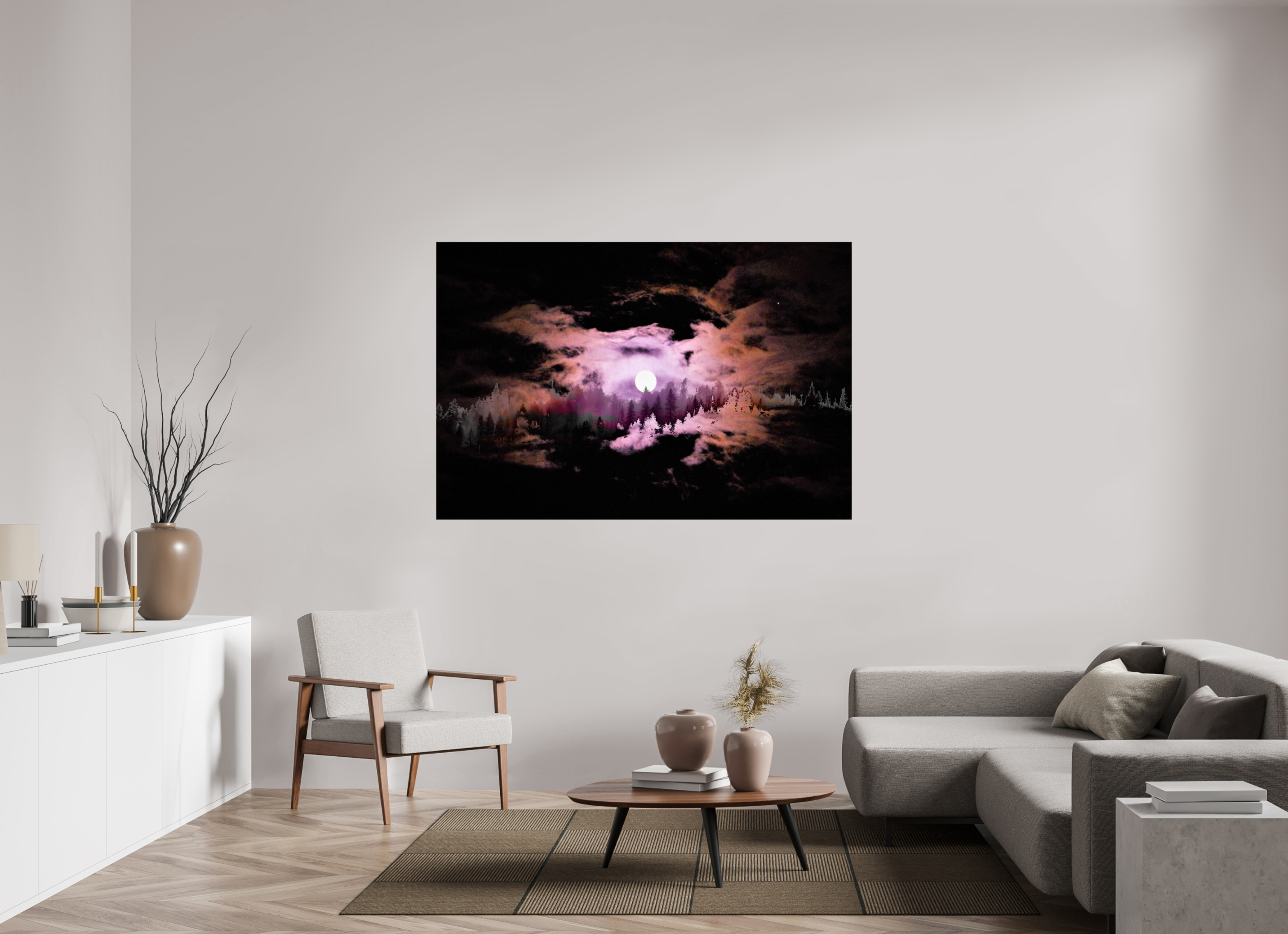 66 x 44″, Gloss Canvas Moonfire: Night Forest Double Exposure Fine Art Print