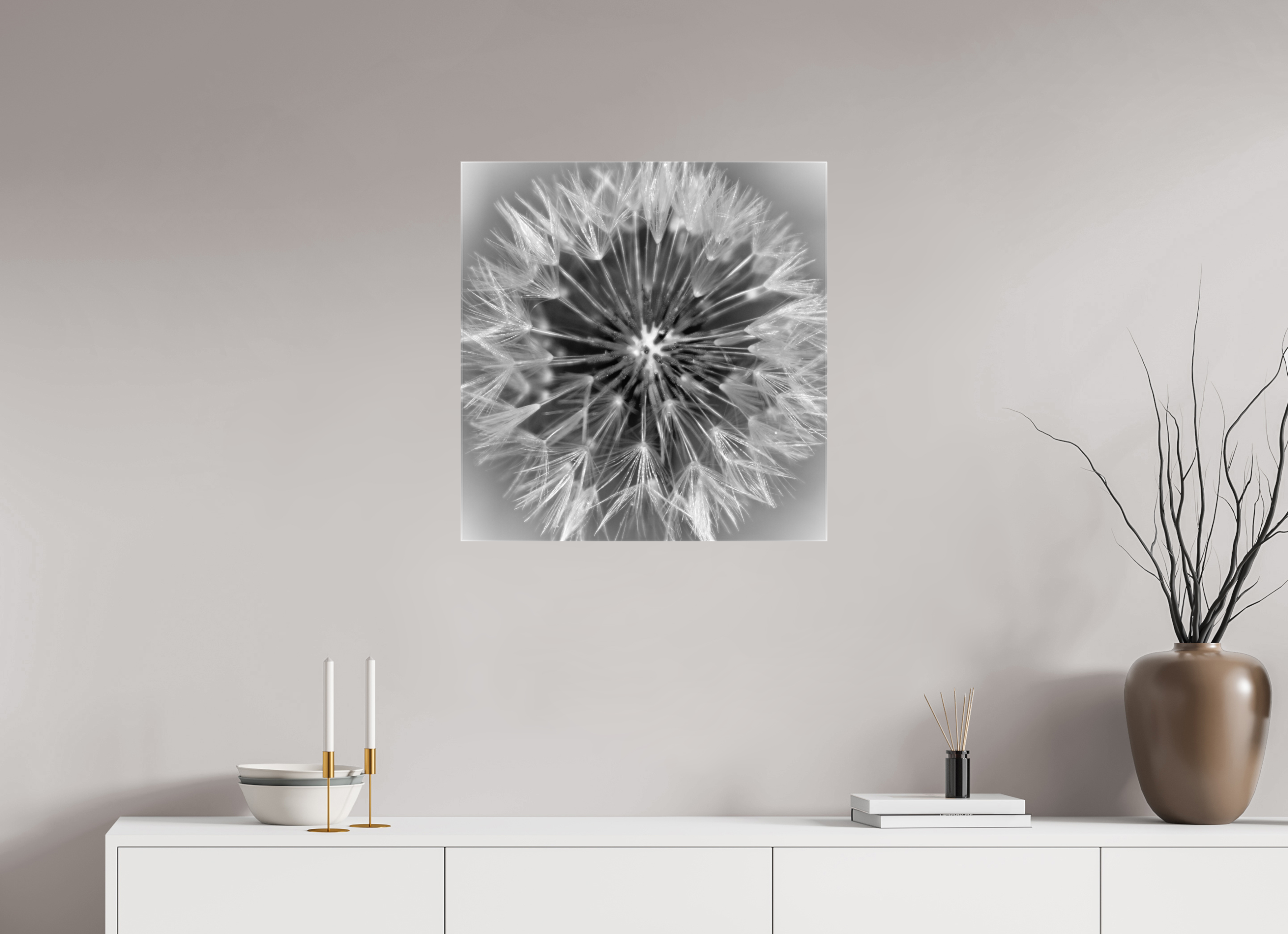 24 x 24.9″, Gloss Canvas Geometry of a Wish: Dandelion Clock Black and White