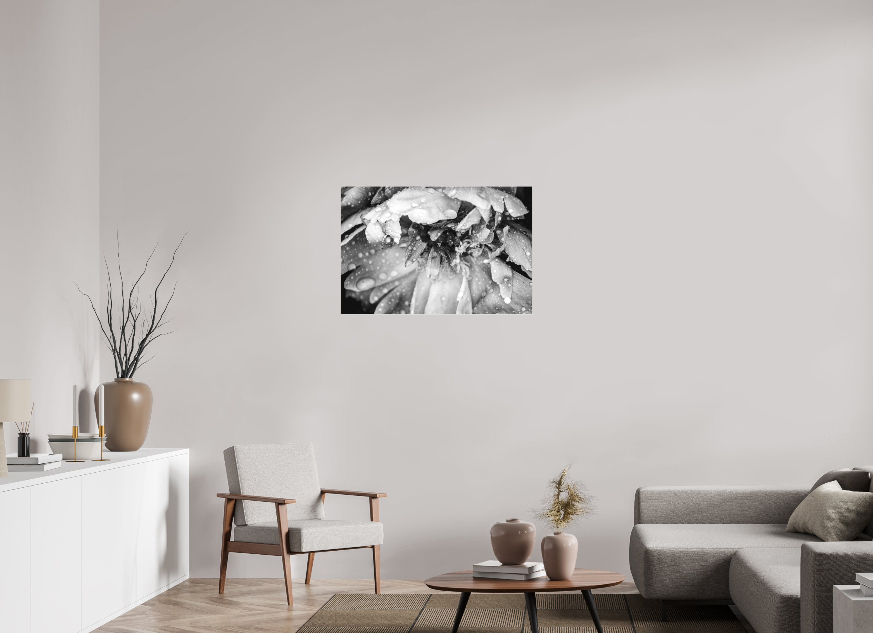 36 x 24″, B & W Acrylic After the Rain: Black and White Flower Fine Art Print